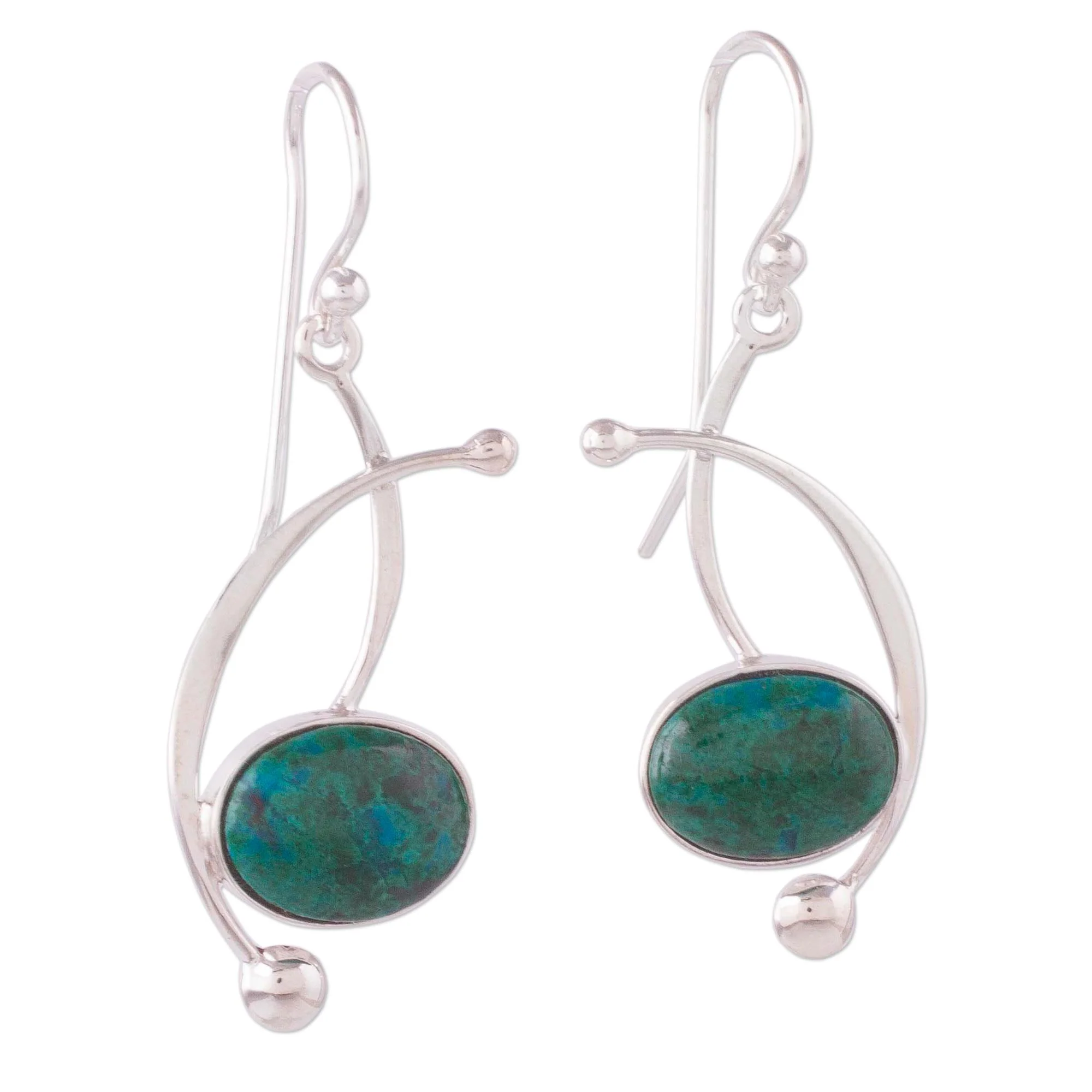 Crescent Eyes Chrysocolla and Sterling Silver Dangle Earrings from Peru - Image 5