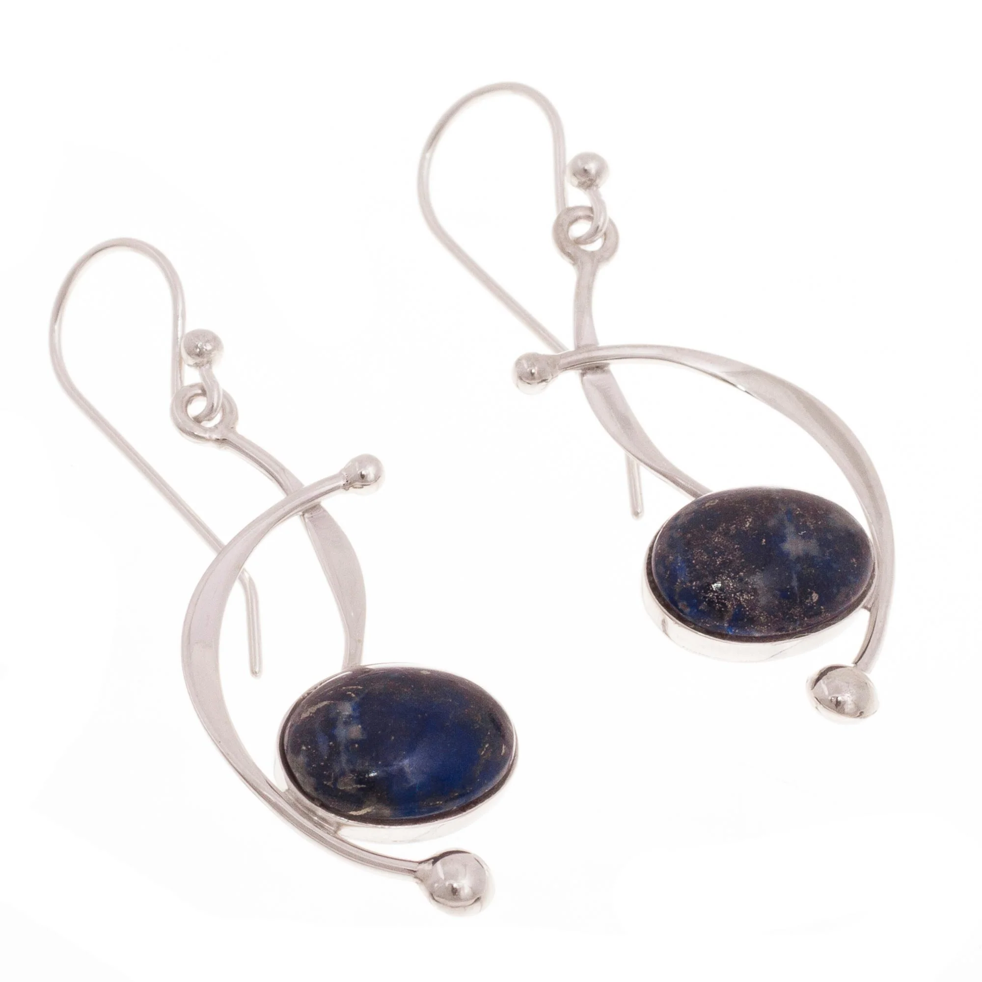 Crescent Eyes Lapis Lazuli and Sterling Silver Dangle Earrings from Peru - Image 4
