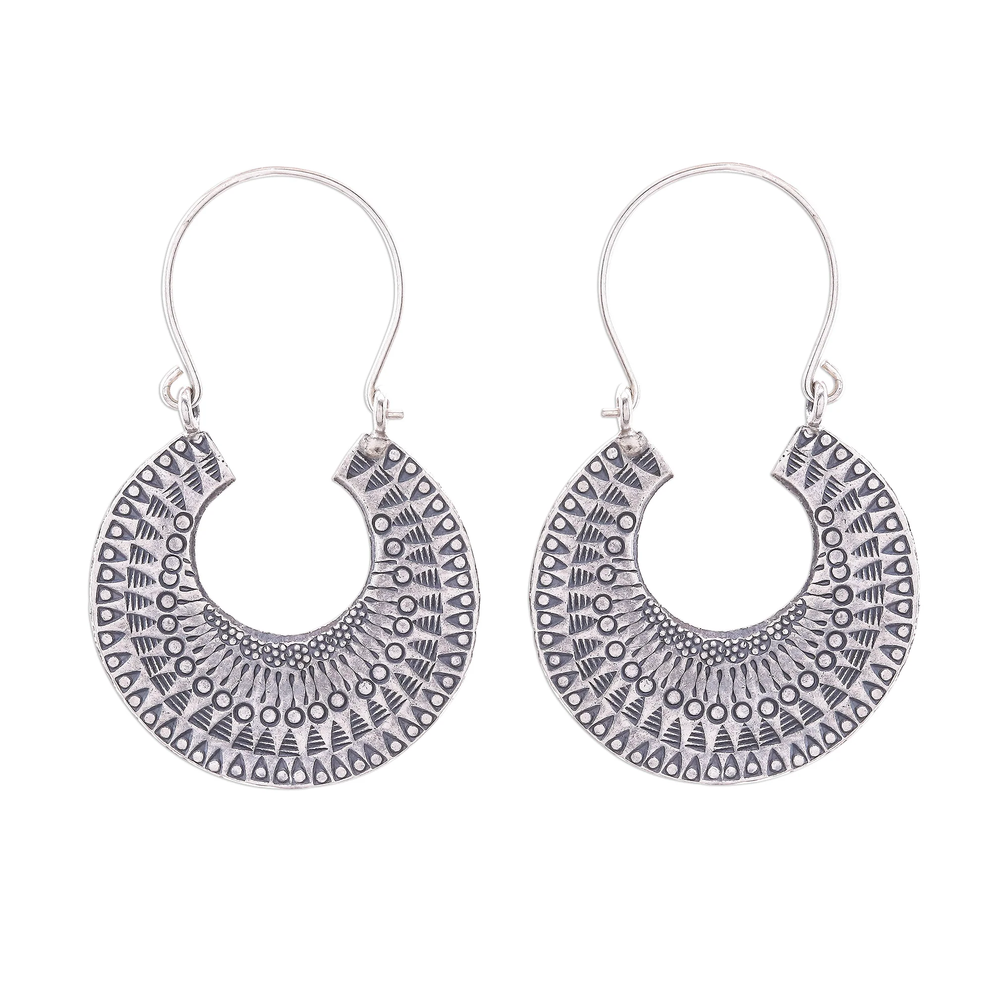 Crescent Patterns Patterned Crescent Sterling Silver Hoop Earrings - Image 2