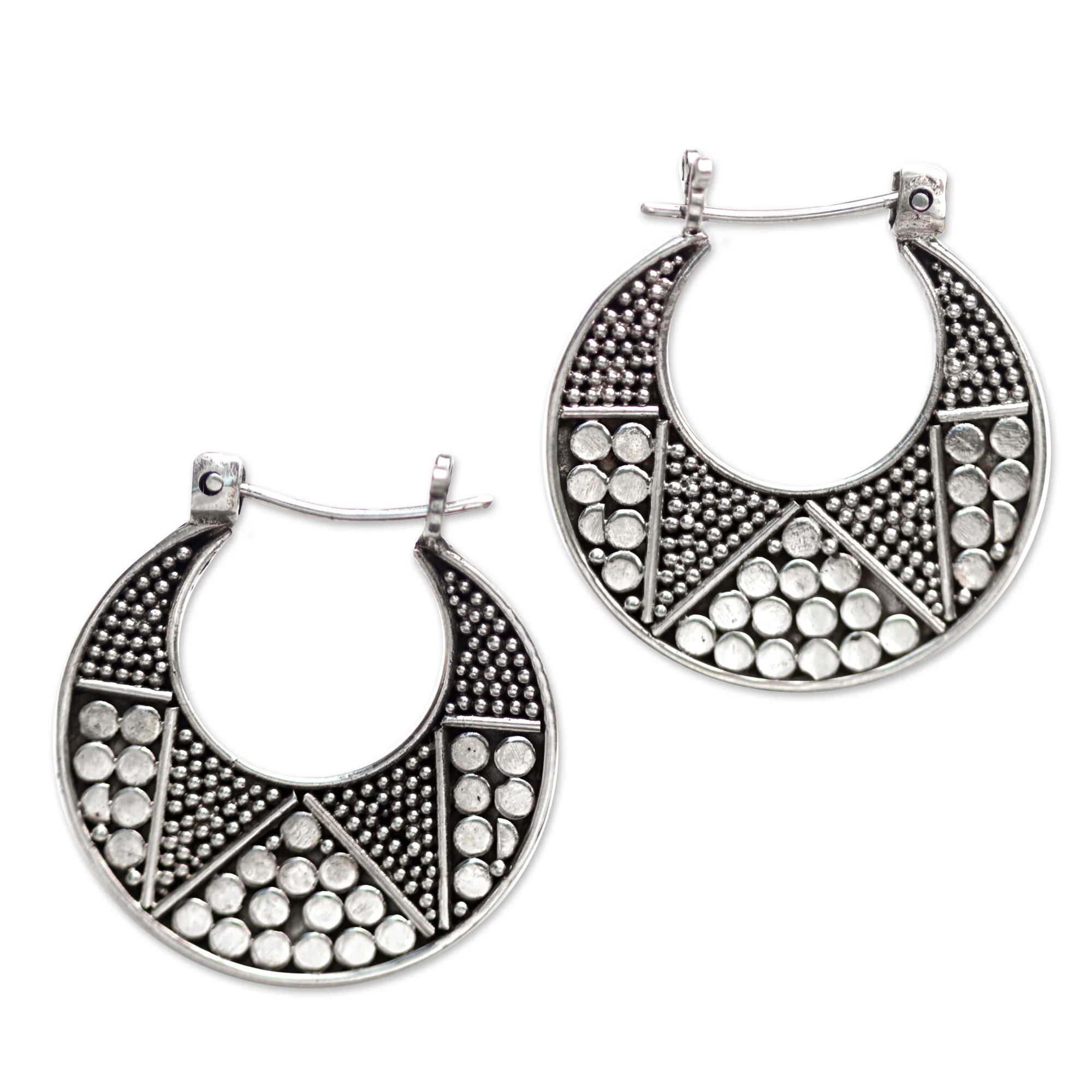 Crescent Sterling Silver Hoop Earrings - Image 2