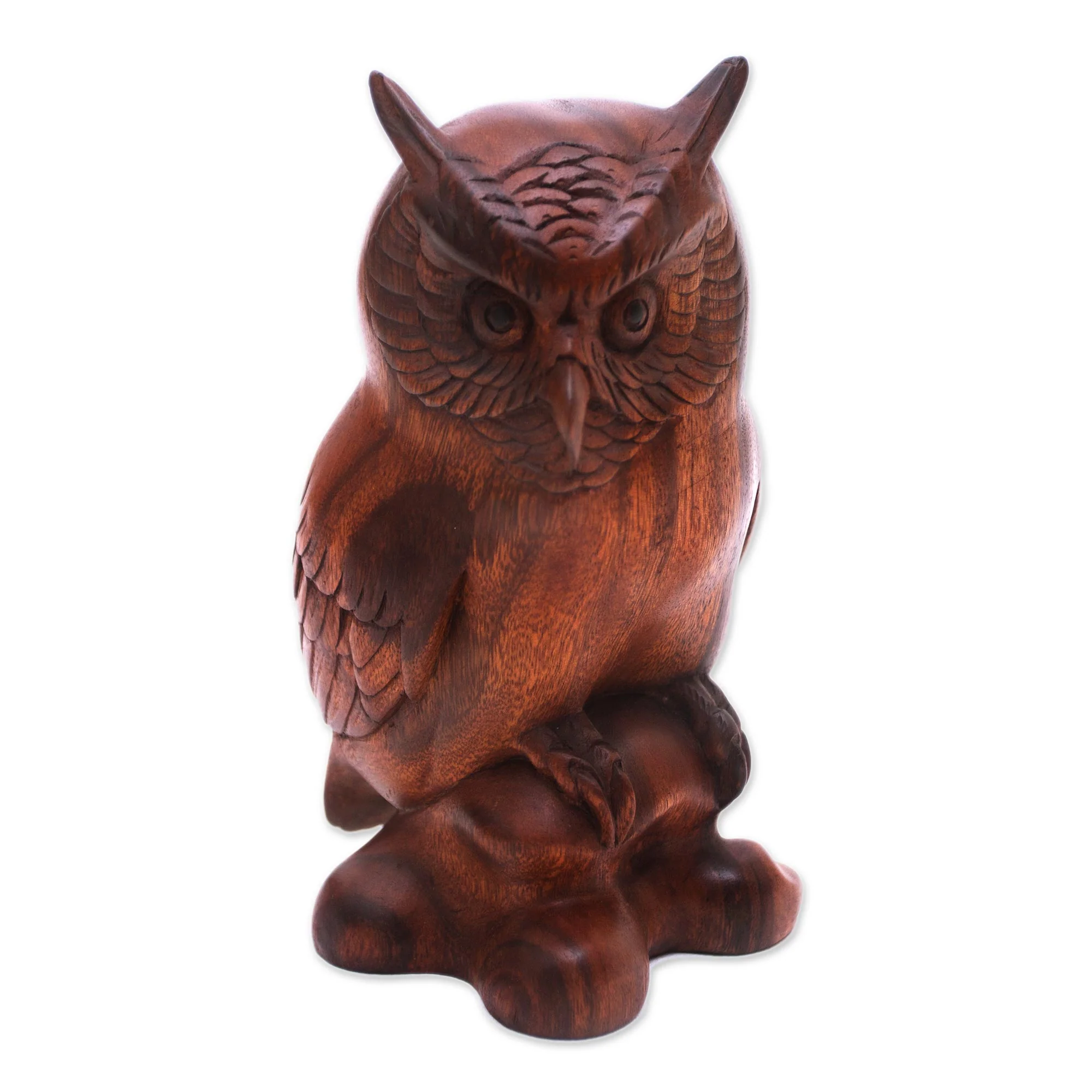 Crested Owl Suar Wood Sculpture - Image 2