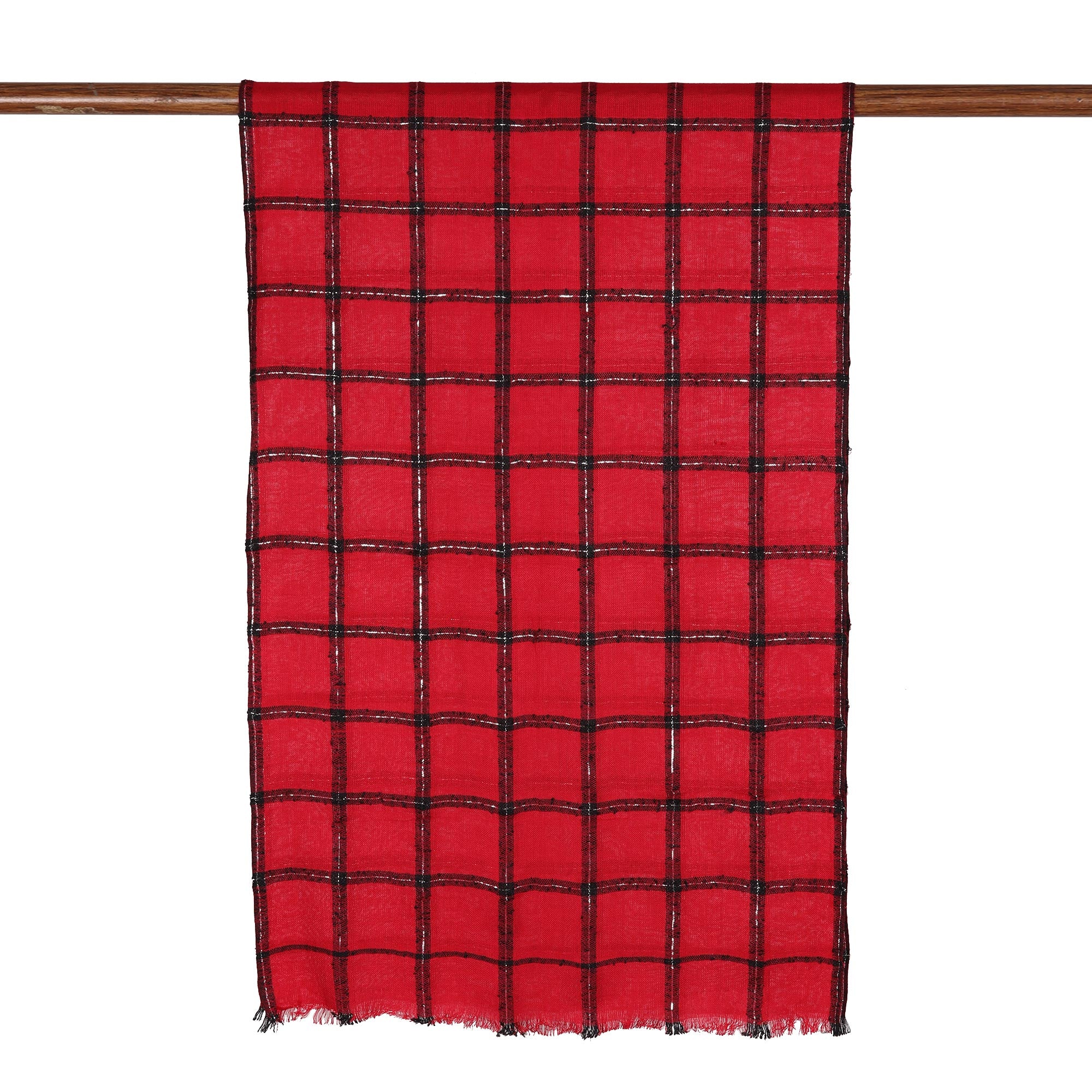 Crimson Checks Checked Viscose Blend Wrap Scarf in Crimson from India - Image 4