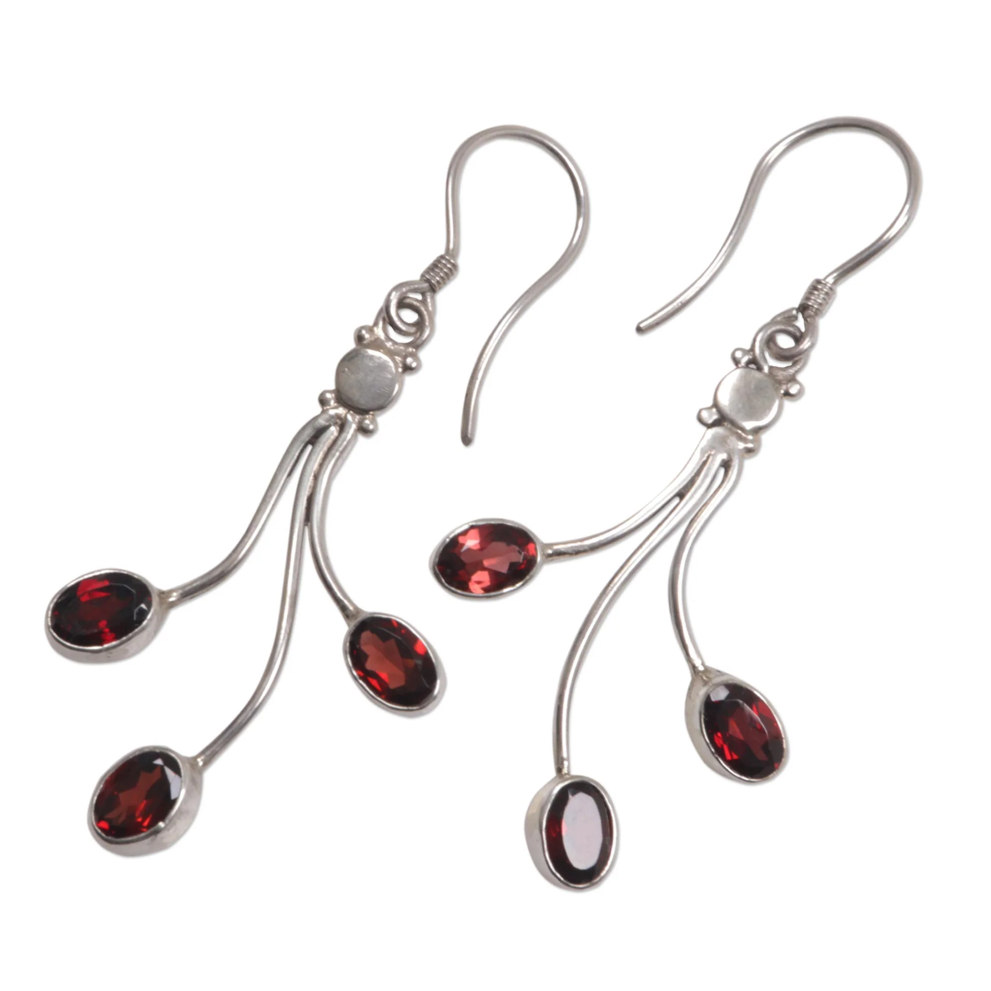 Crimson Leaves Sterling Silver Garnet Dangle Earrings - Image 3