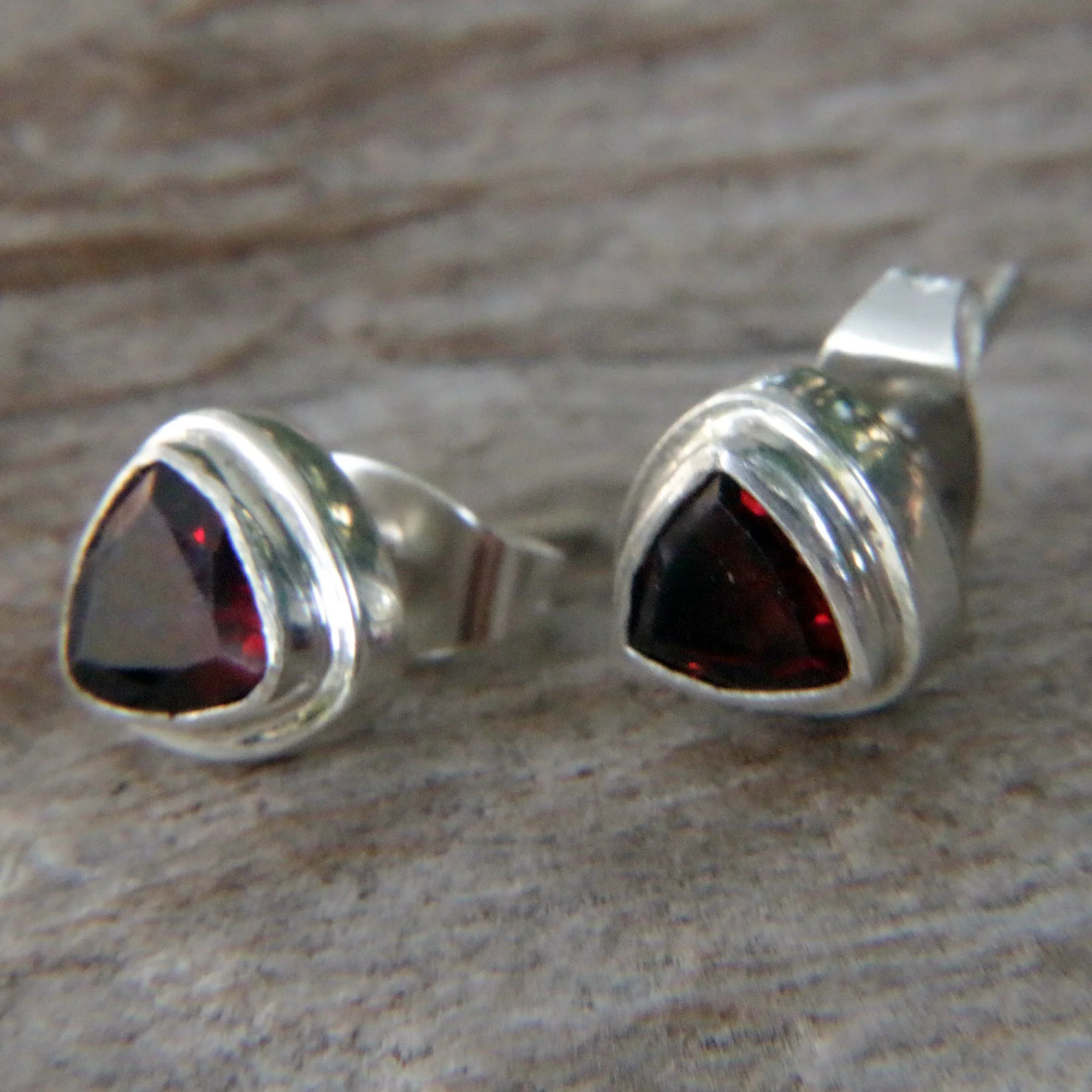 Crimson Trinity Sterling Silver Garnet Stud Earrings - Image 3