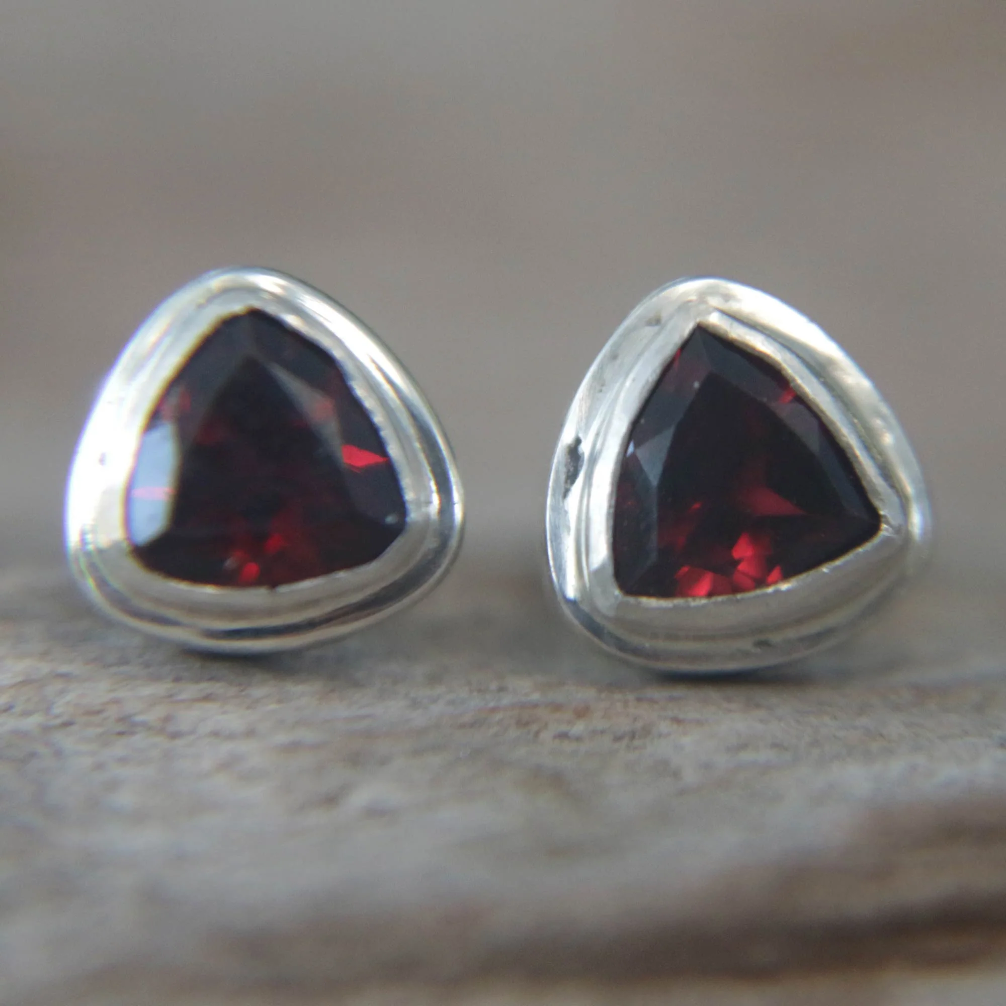 Crimson Trinity Sterling Silver Garnet Stud Earrings - Image 4