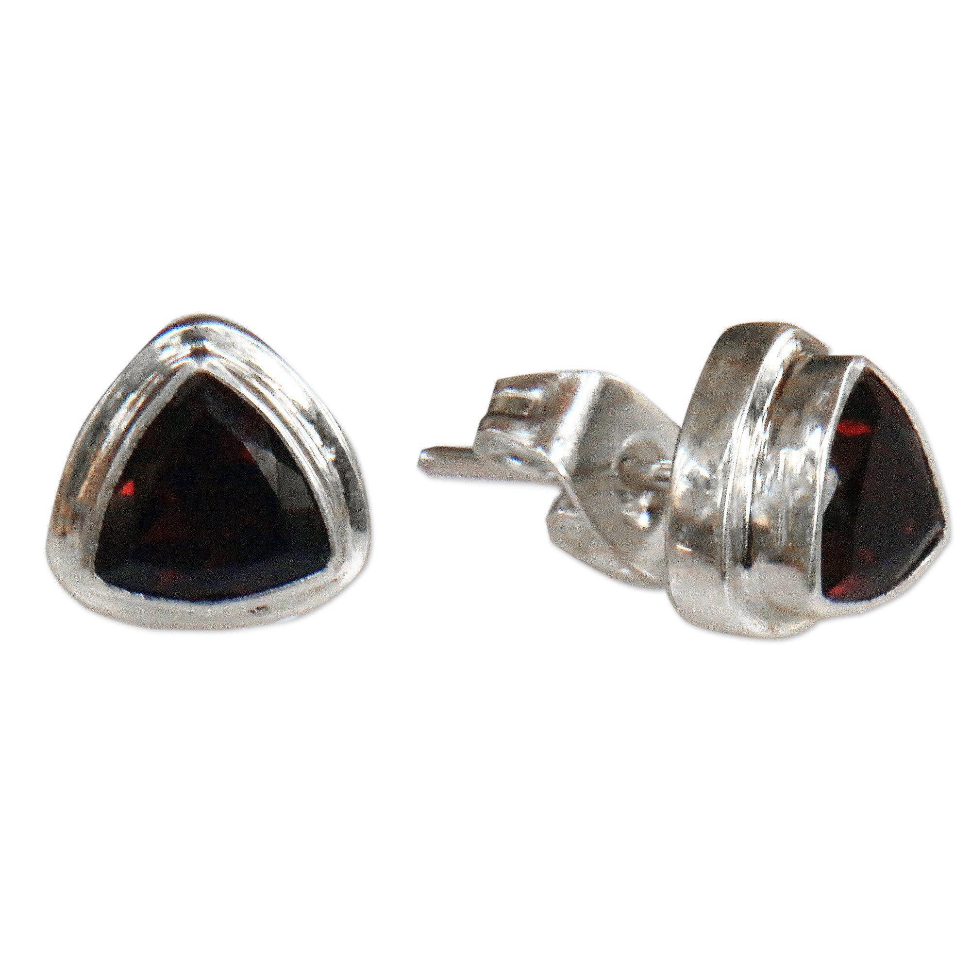 Crimson Trinity Sterling Silver Garnet Stud Earrings - Image 5