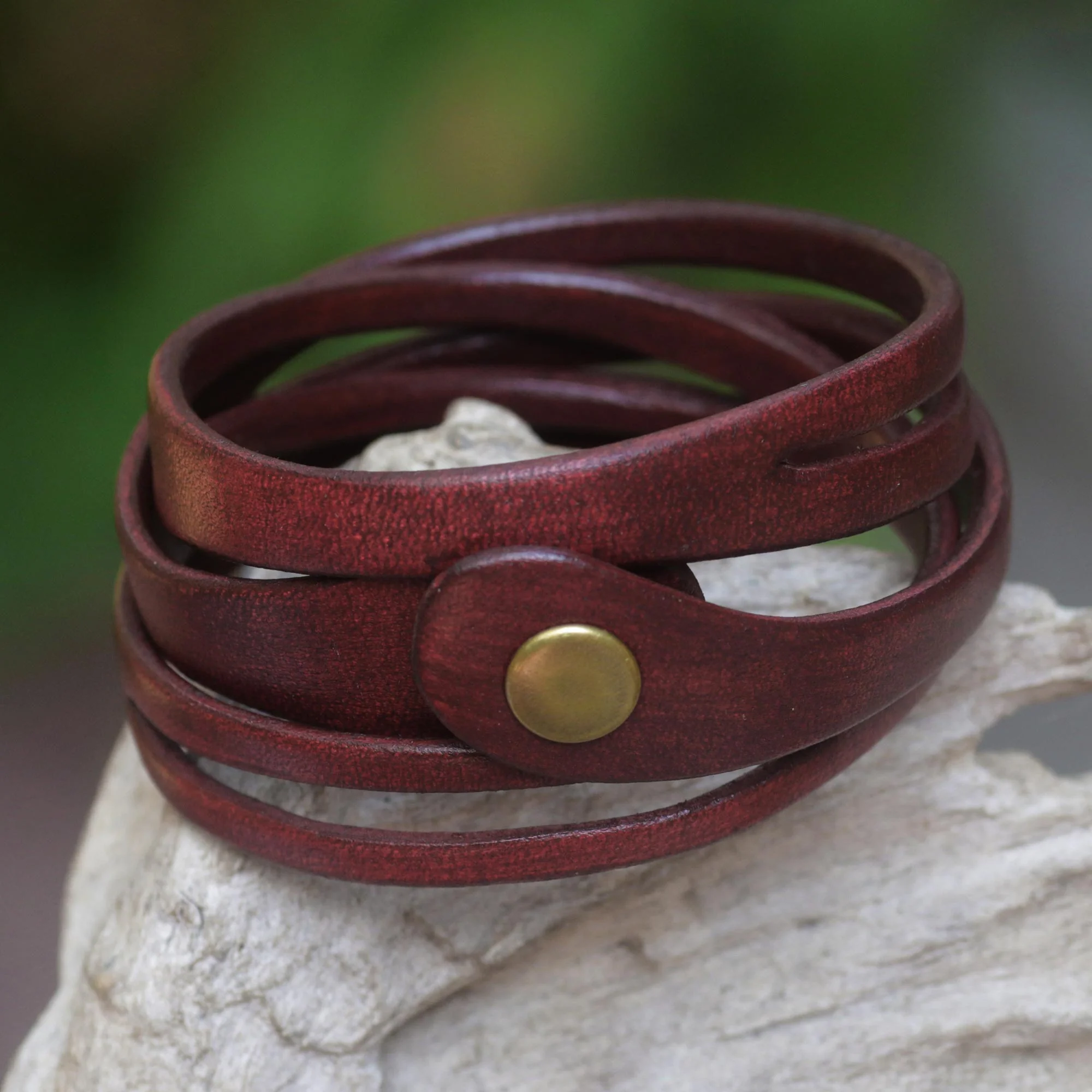 Crimson Whisper Artisan Crafted Red Leather Wrap Bracelet - Image 3