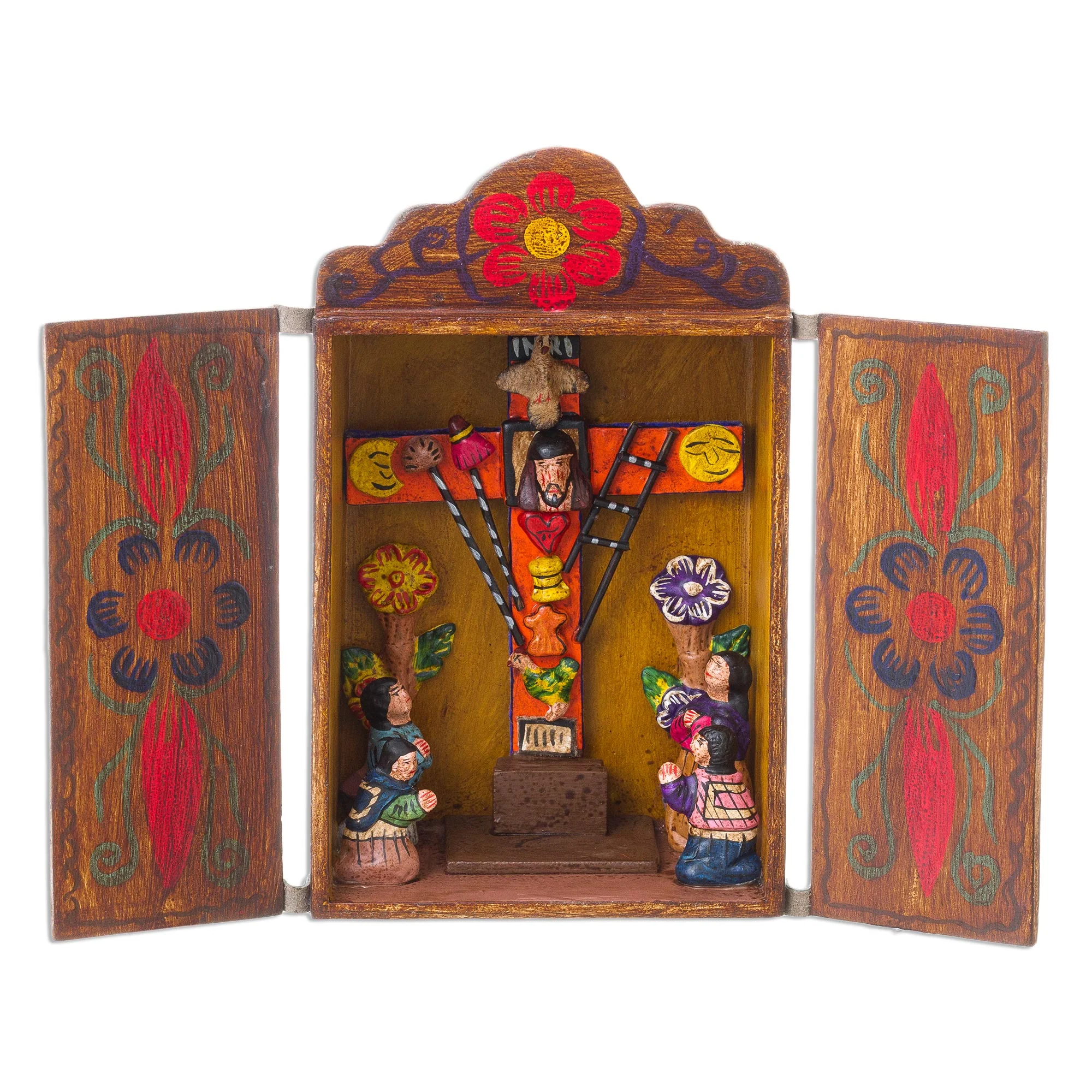 Cross of Lamentation Hand Made Religious Wood Retablo Diorama Andean Folk Art - Image 2