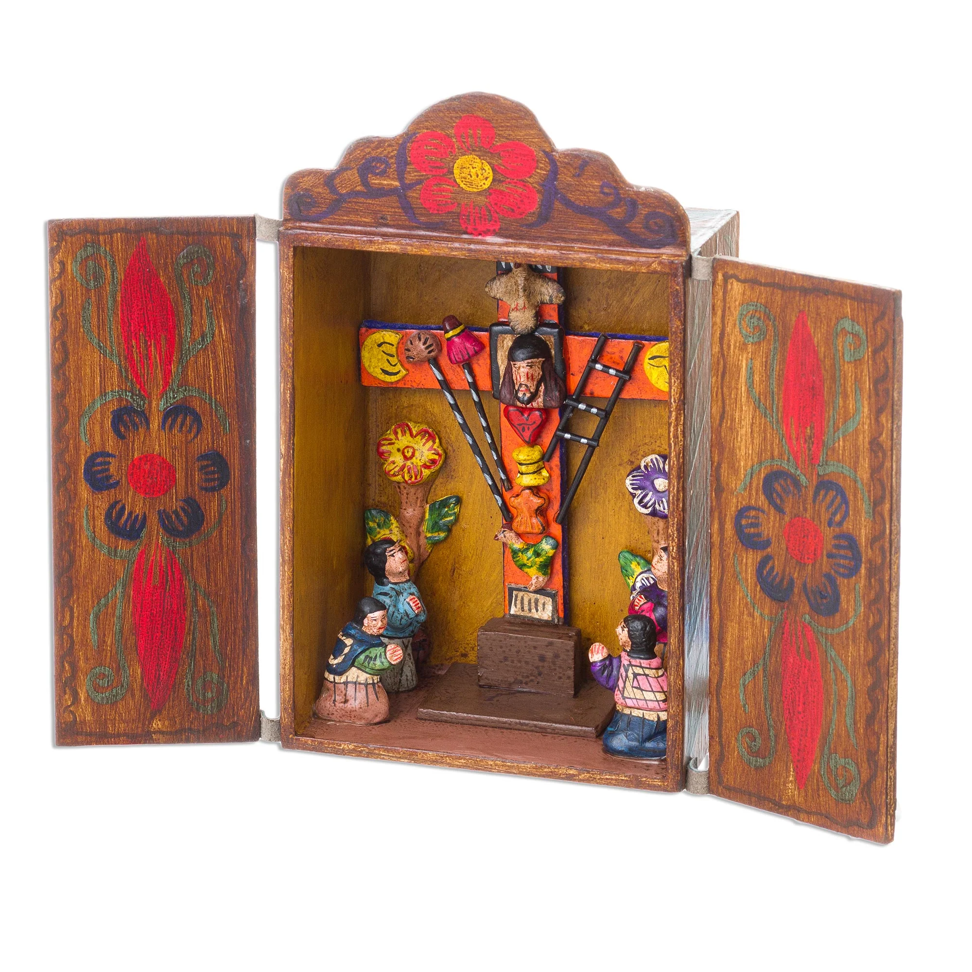 Cross of Lamentation Hand Made Religious Wood Retablo Diorama Andean Folk Art - Image 4