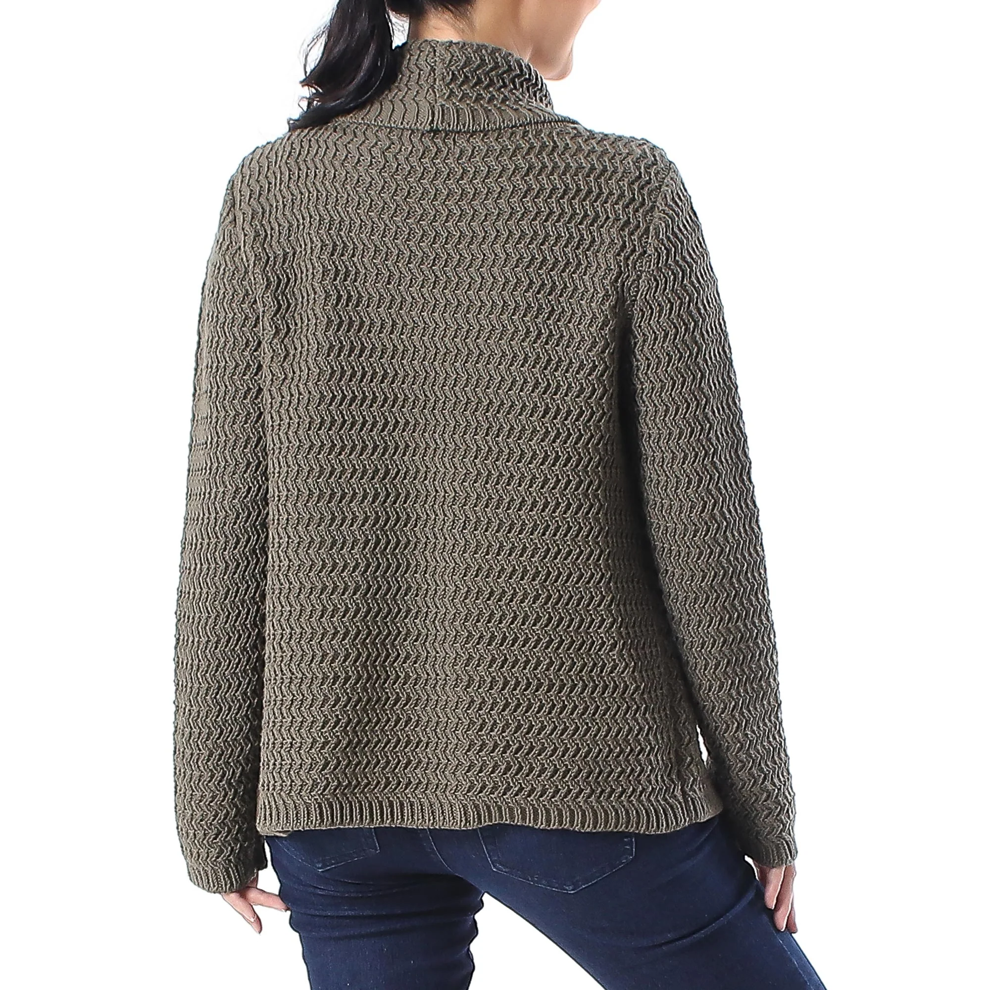 Cross Stitch in Dark Taupe Knit Cotton Cardigan in Dark Taupe from Thailand - Image 4
