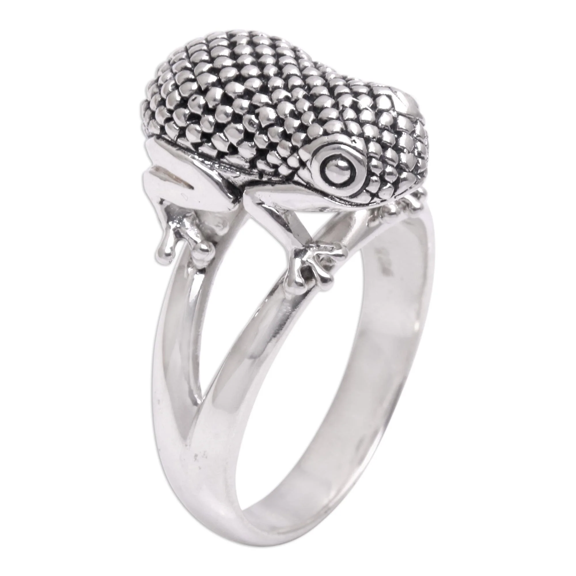 Crouching Frog Sterling Silver Frog Cocktail Ring from Bali - Image 2