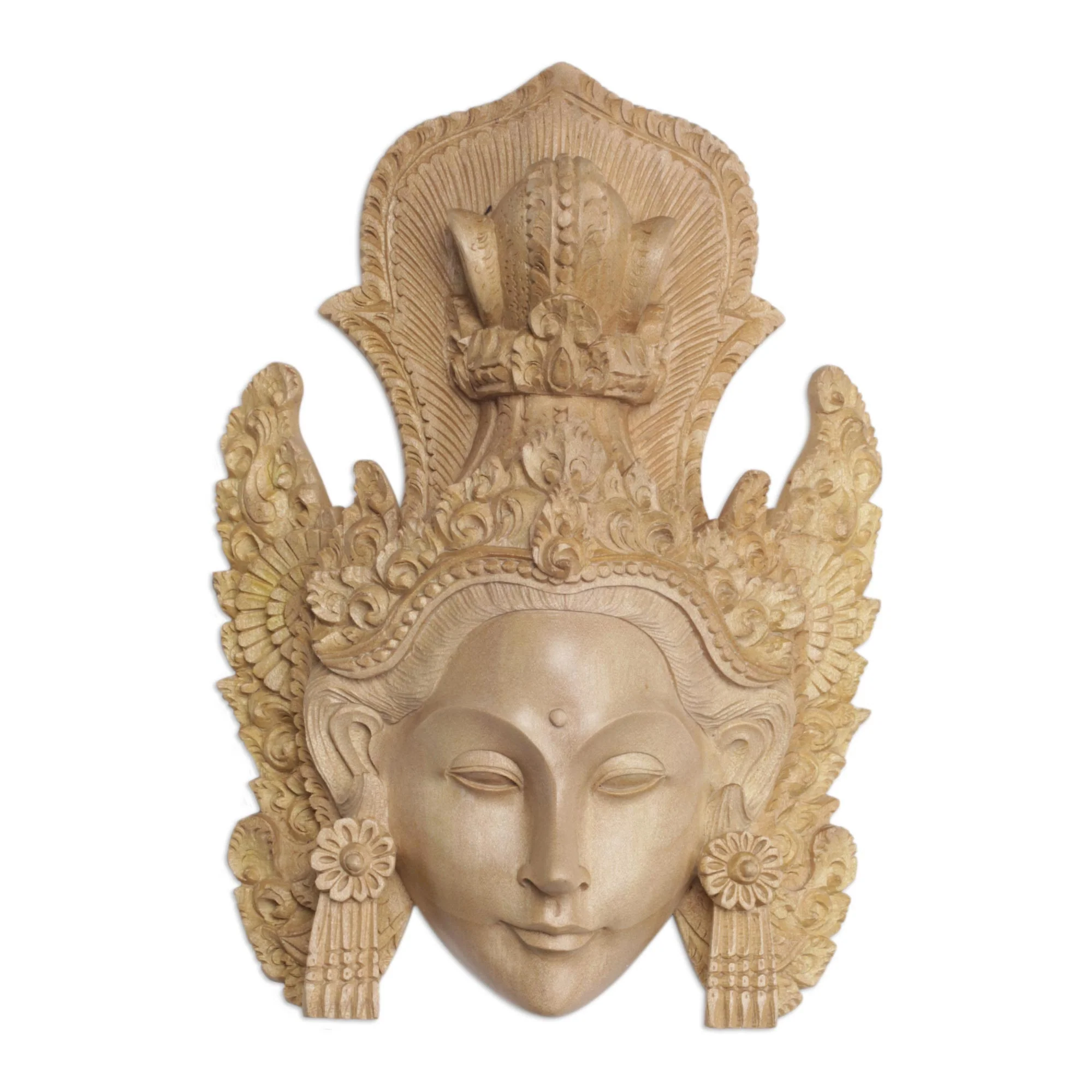 Crowned Princess Sita Artisan Hand-Carved Wooden Princess Sita Mask from Bali - Image 2