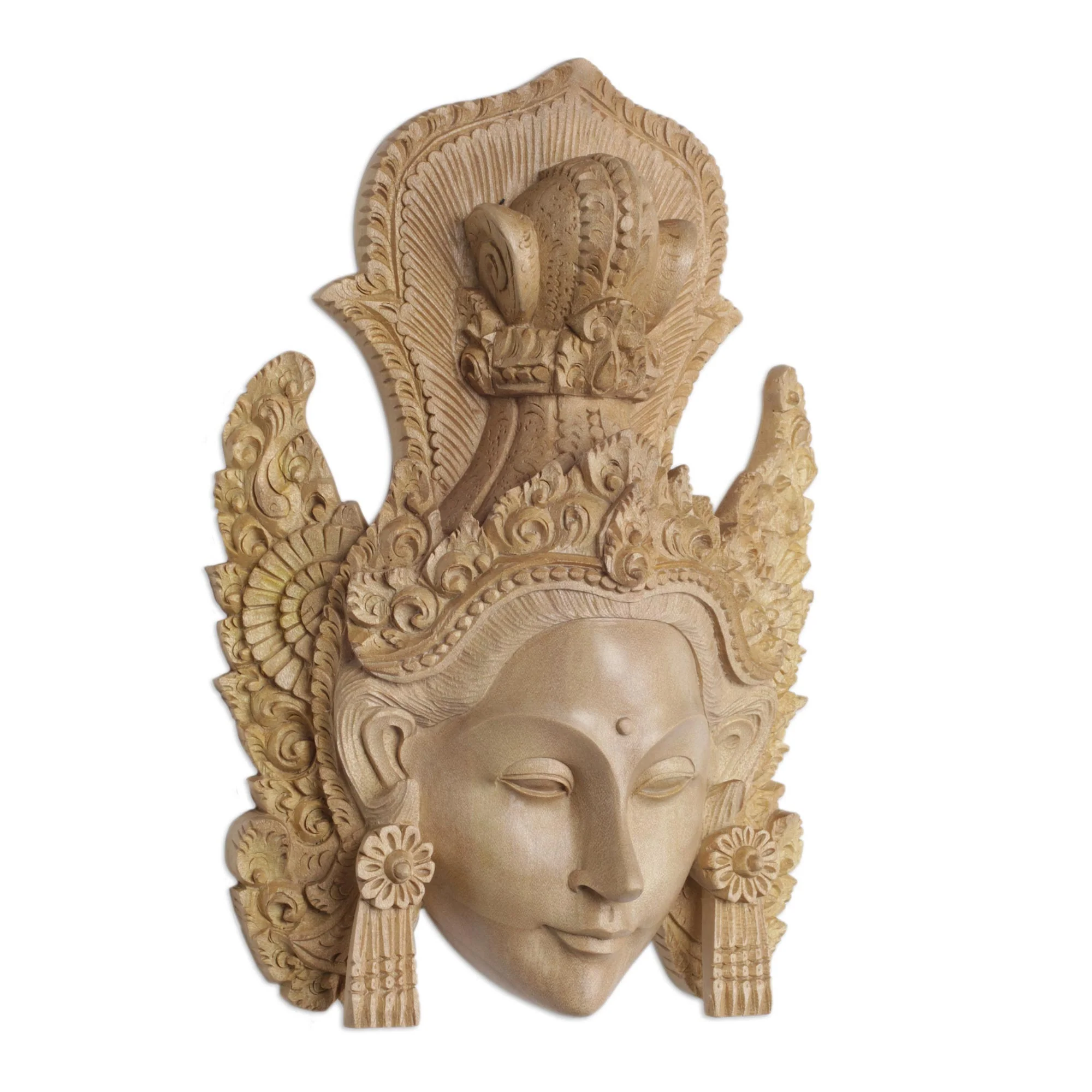 Crowned Princess Sita Artisan Hand-Carved Wooden Princess Sita Mask from Bali - Image 4