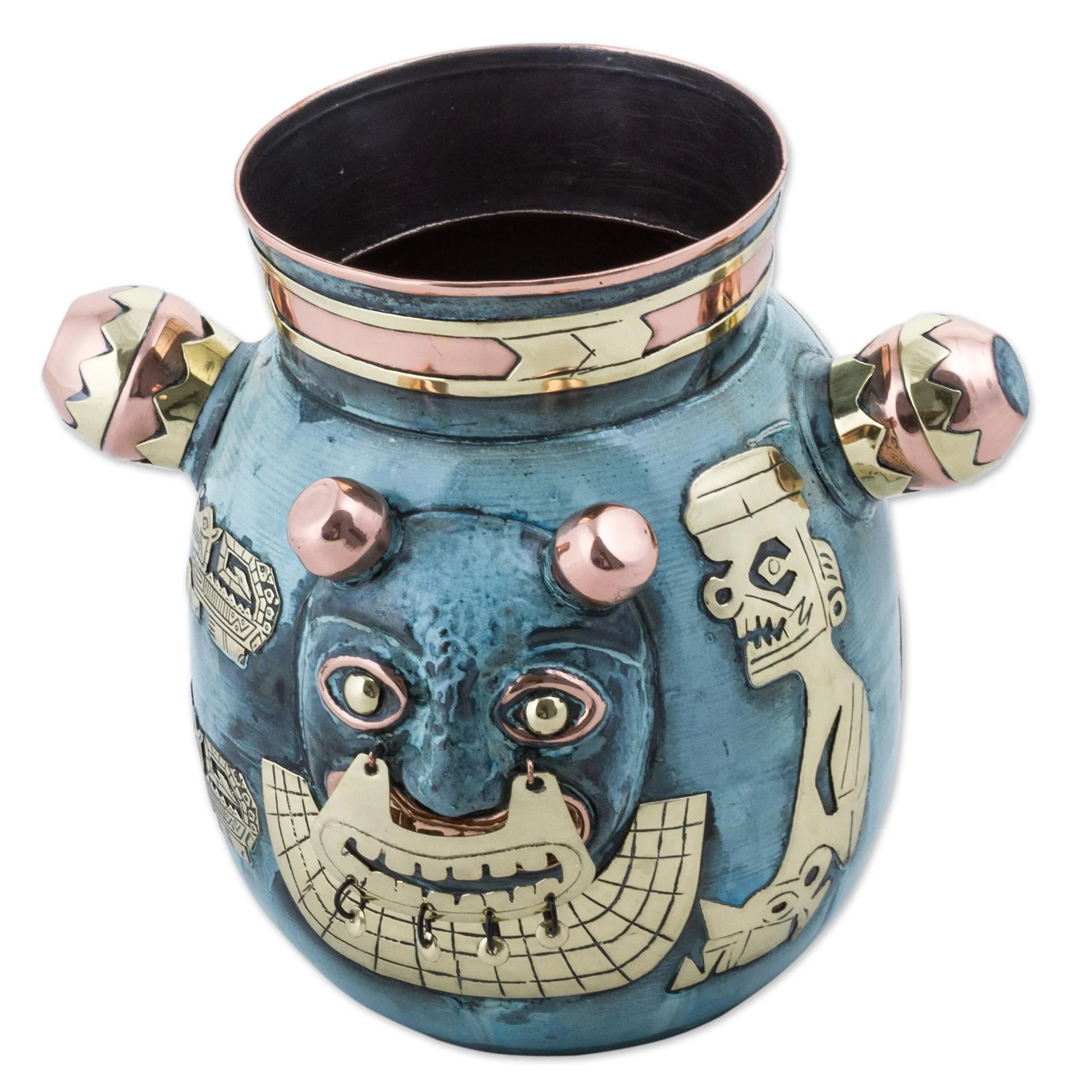 Crying Cat Peru Tiahuanaco Culture Cat Vase in Copper and Bronze - Image 3
