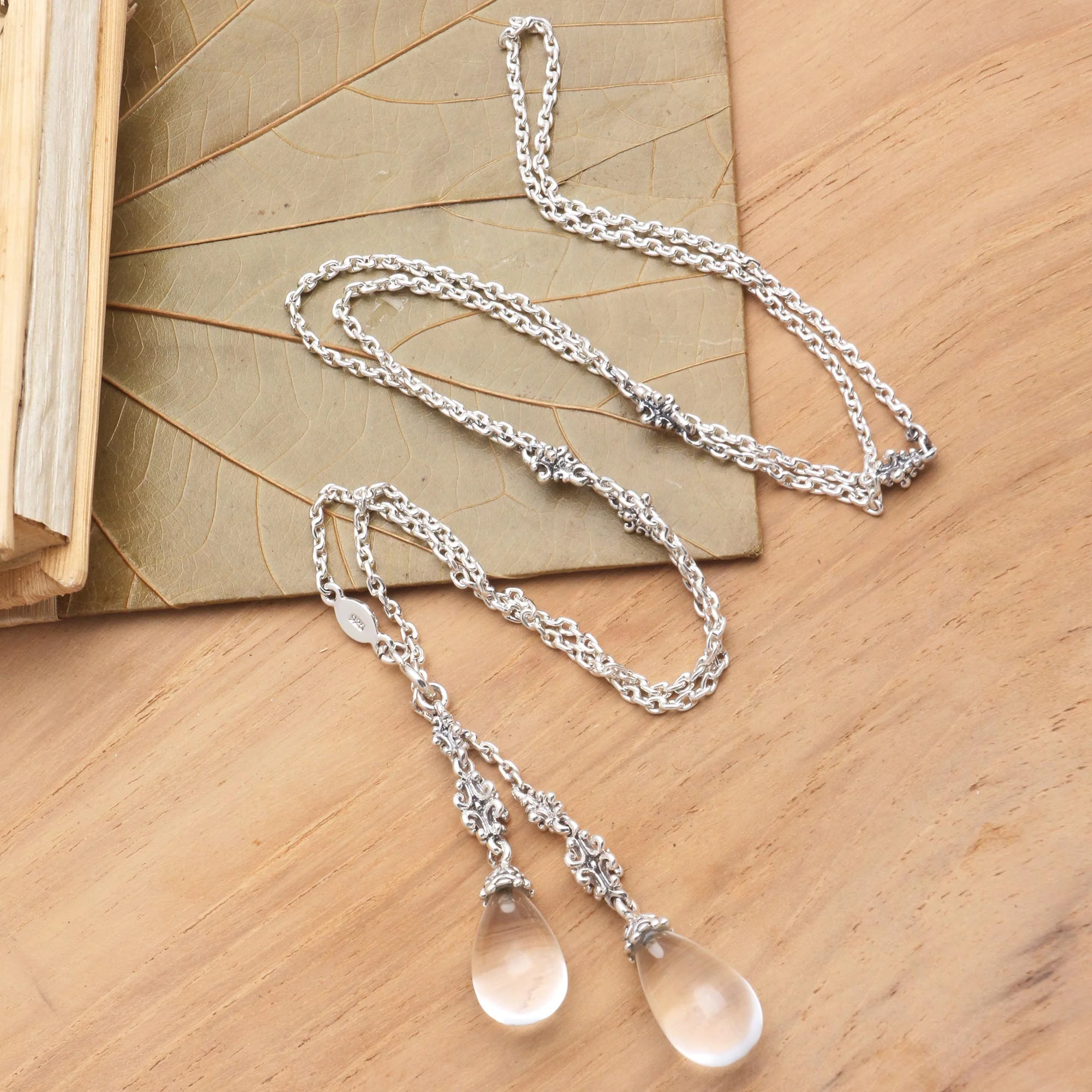 Crystal Serenade Long Sterling Silver Lariat Necklace with Crystal Quartz - Image 3