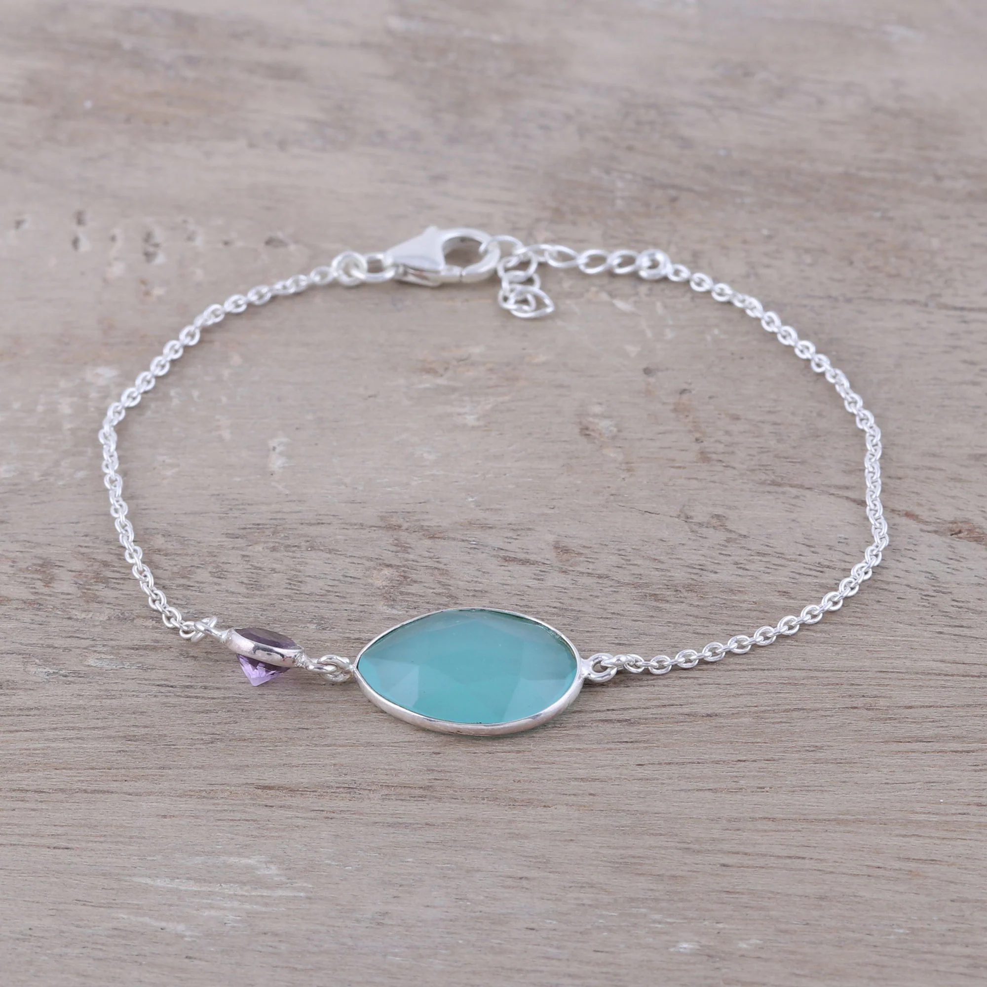 Crystal Shimmer Sterling Silver Chalcedony and Amethyst Pendant Bracelet - Image 3