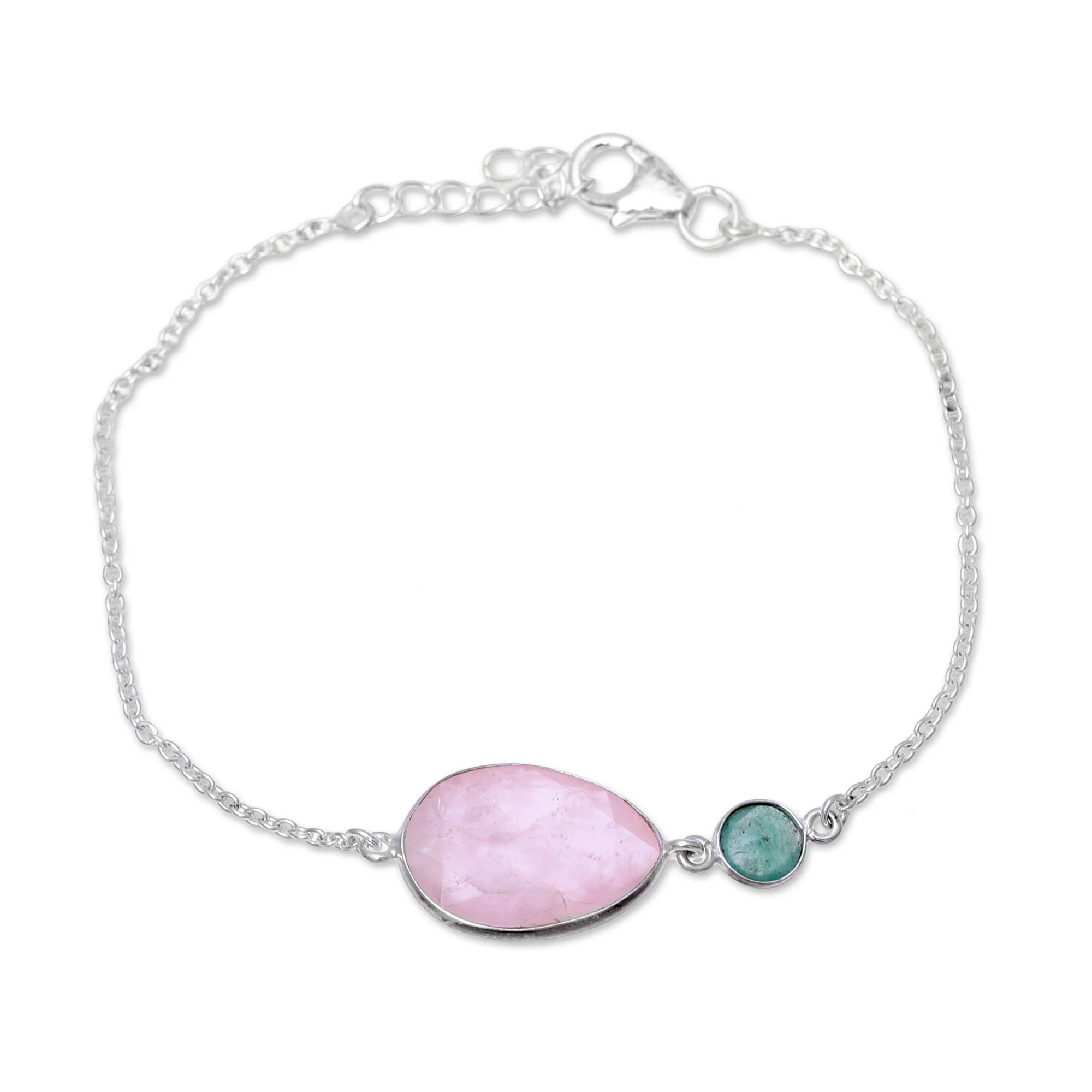 Crystal Shimmer Sterling Silver Rose Quartz and Aventurine Pendant Bracelet - Image 2