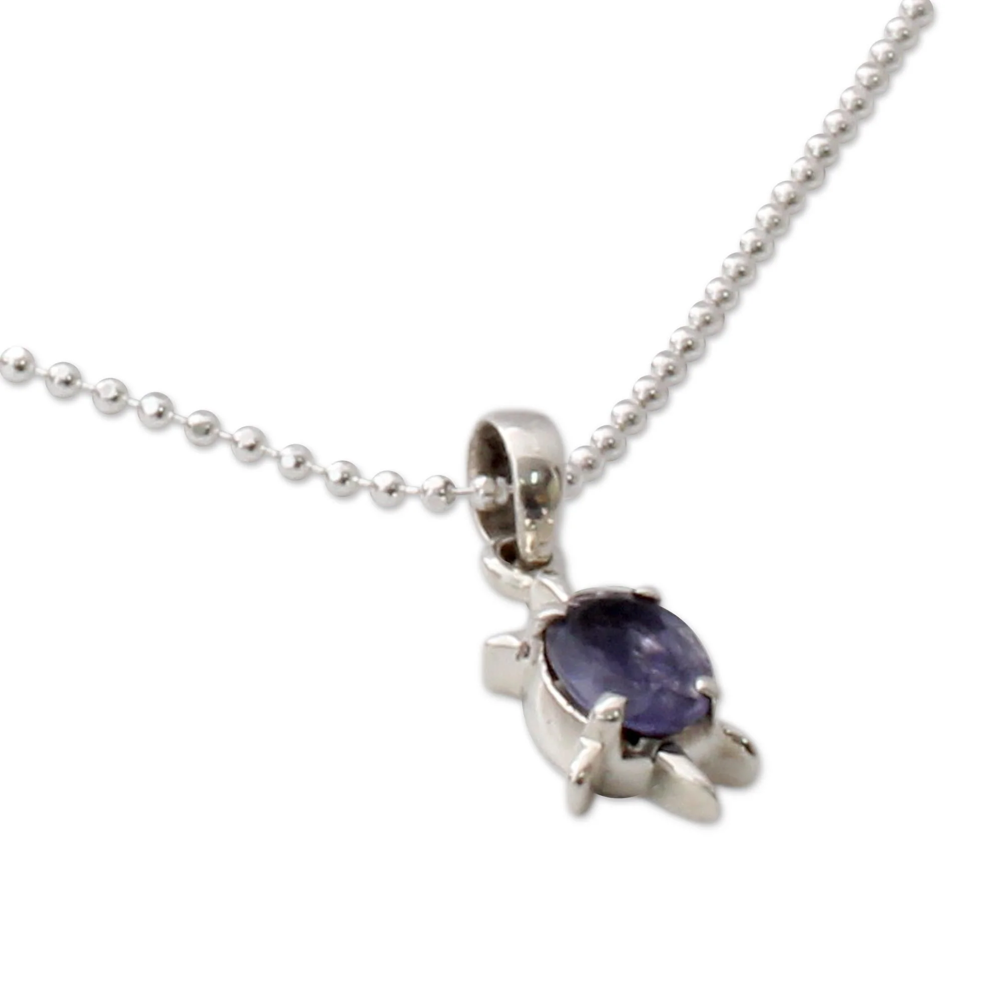 Crystal Turtle Handcrafted Sterling Silver and Iolite Pendant Necklace - Image 3