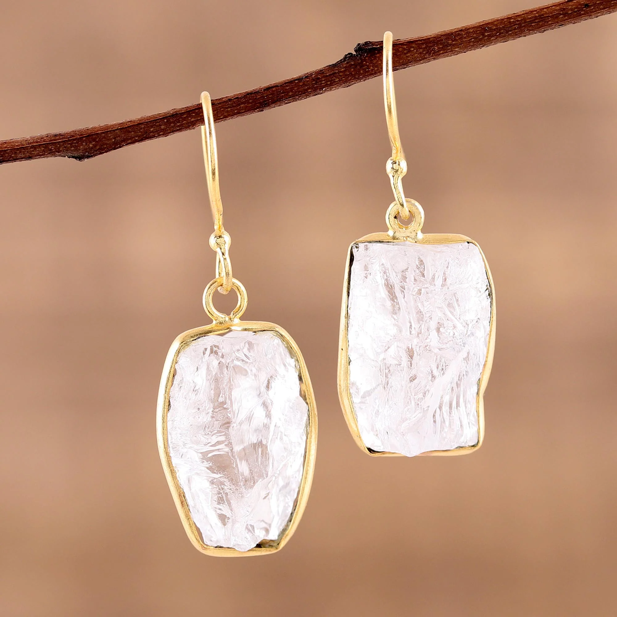 Crystalline Delight Handmade 22k Gold Plated 925 Silver Crystal Quartz Earrings - Image 3