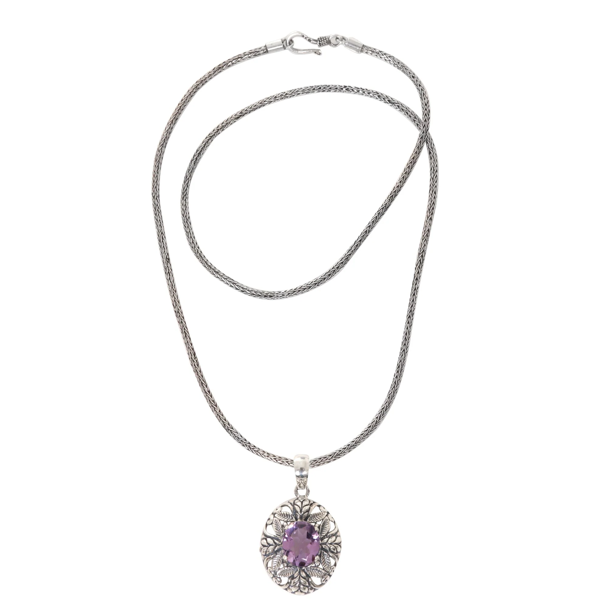 Crystalline Orchid Balinese Amethyst Necklace Handcrafted of Sterling Silver - Image 2