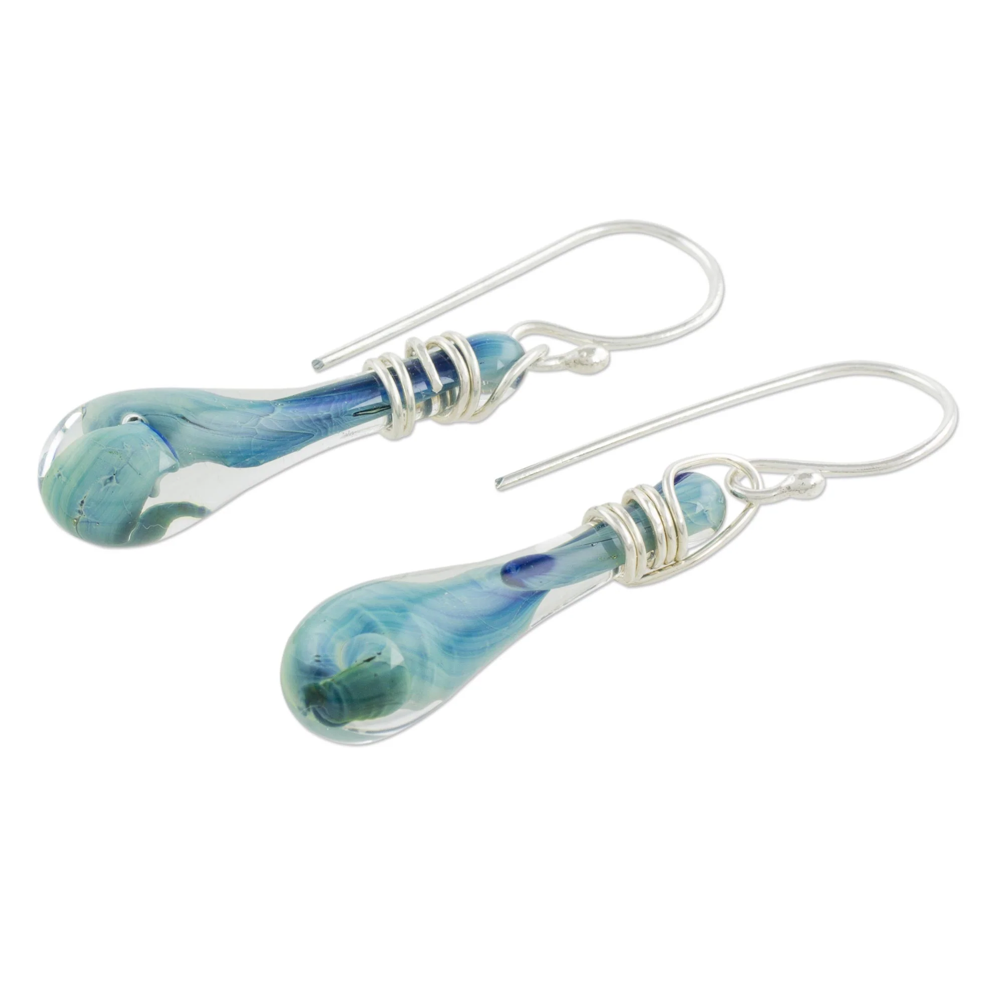 Crystalline Summer Handcrafted Glass Dangle Earrings from Costa Rica - Image 3