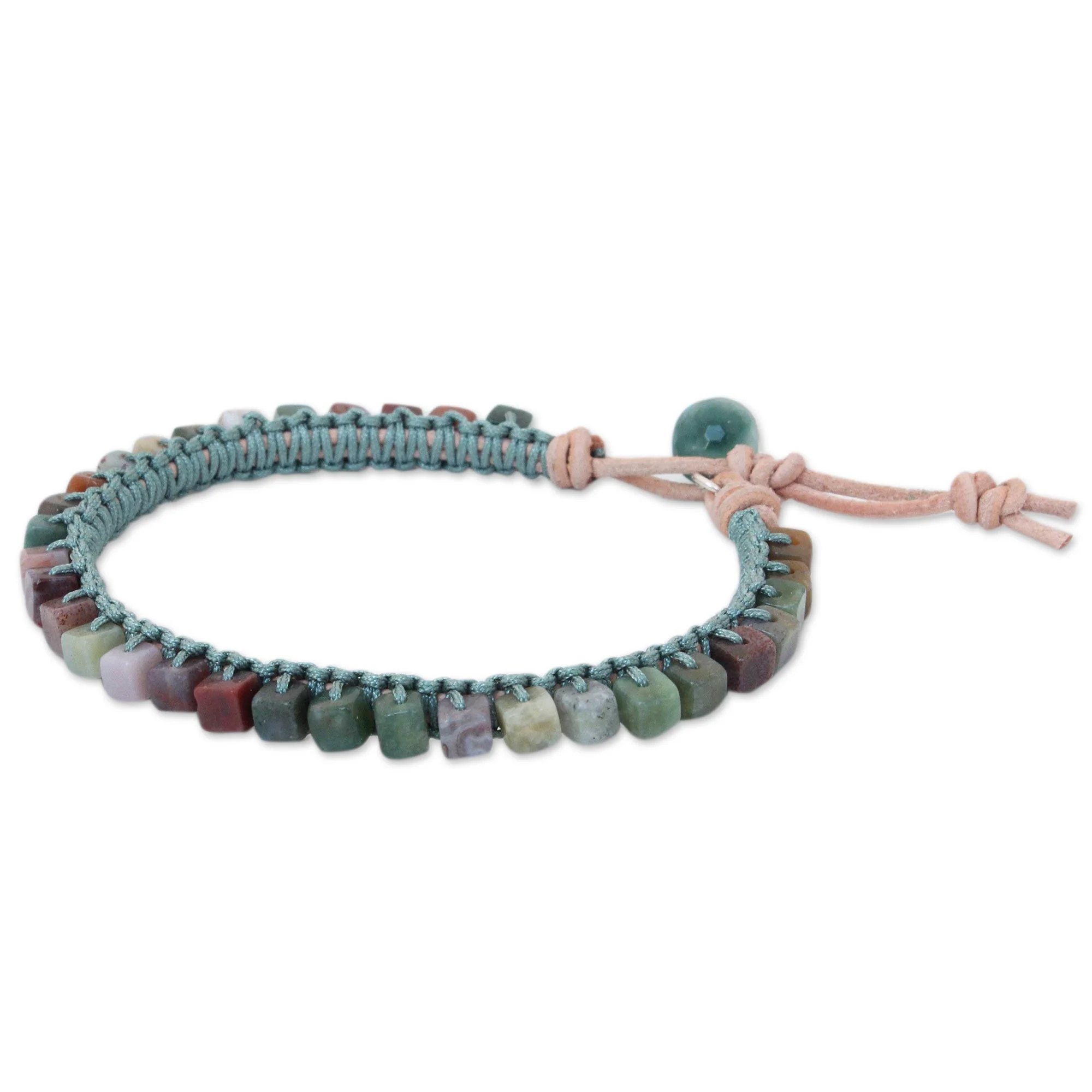Cubic Pastels Jasper and Leather Beaded Bracelet - Image 2