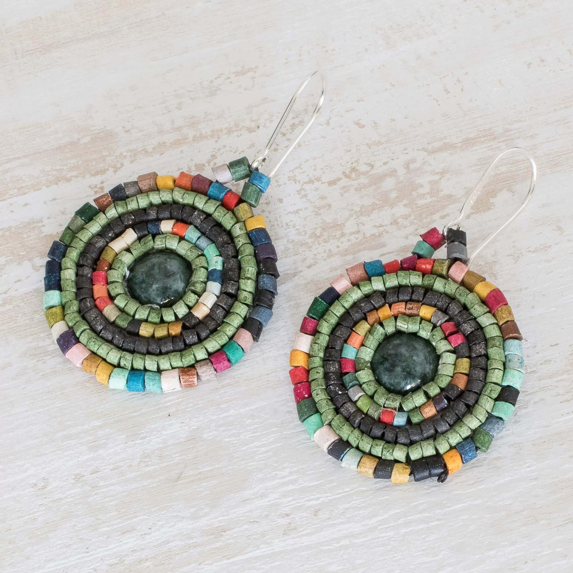 Cultural Essence Jade and Colorful Ceramic Beaded Dangle Earrings - Image 3