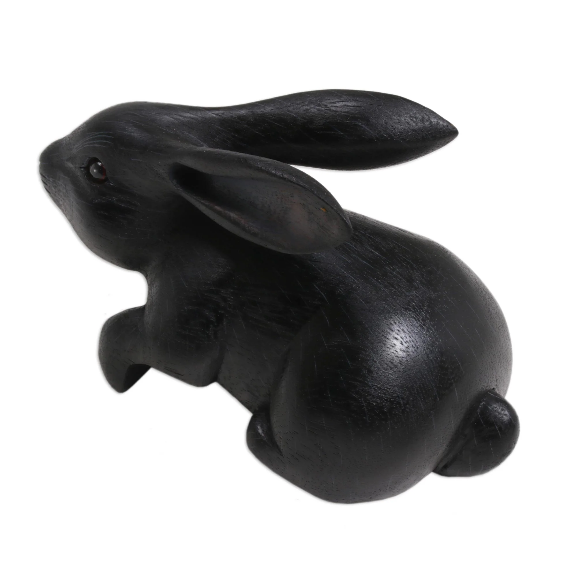 Curious Rabbit in Black Handcrafted Suar Wood Rabbit Sculpture in Black from Bali - Image 5