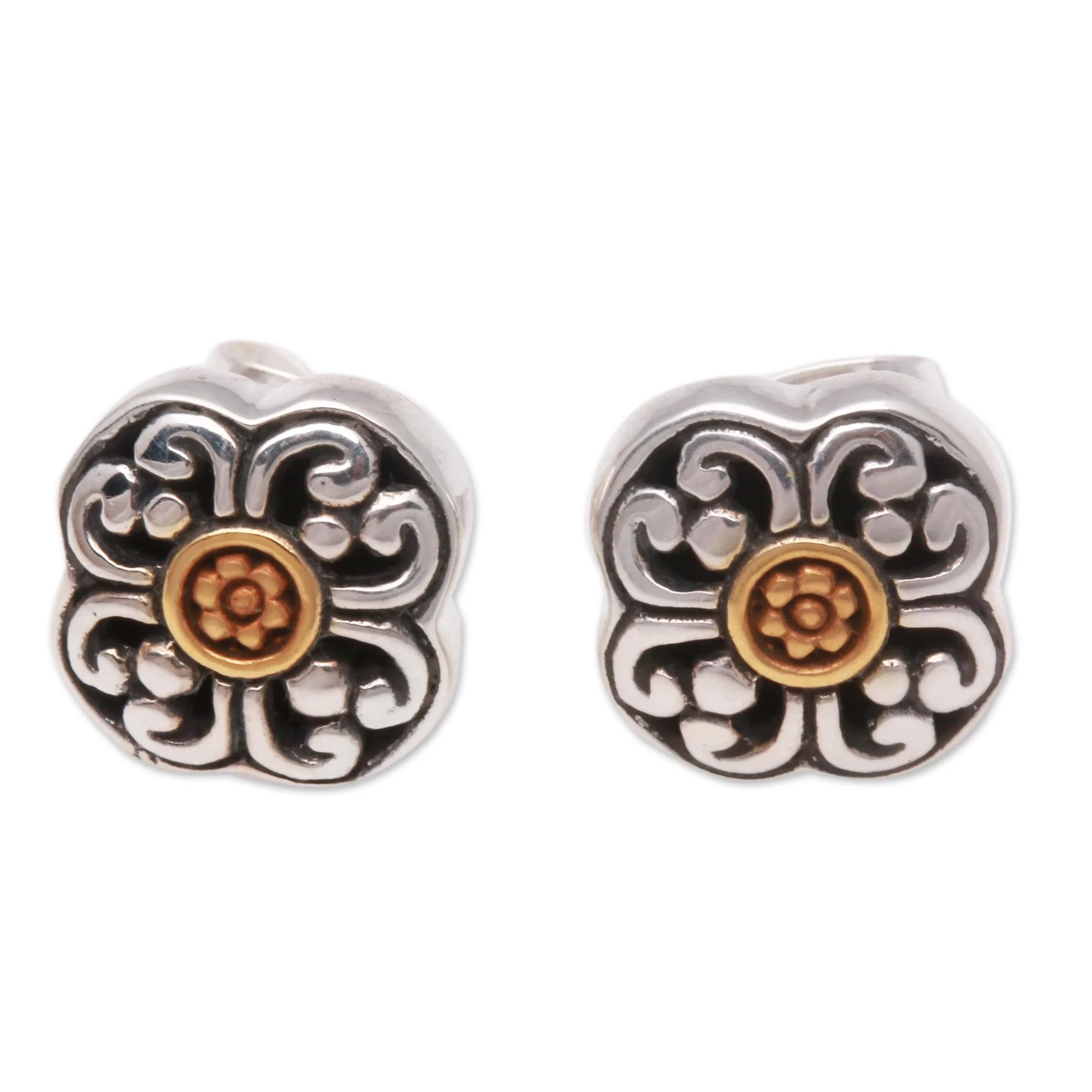 Curling Flower Floral 18k Gold Plated Sterling Silver Stud Earrings - Image 2