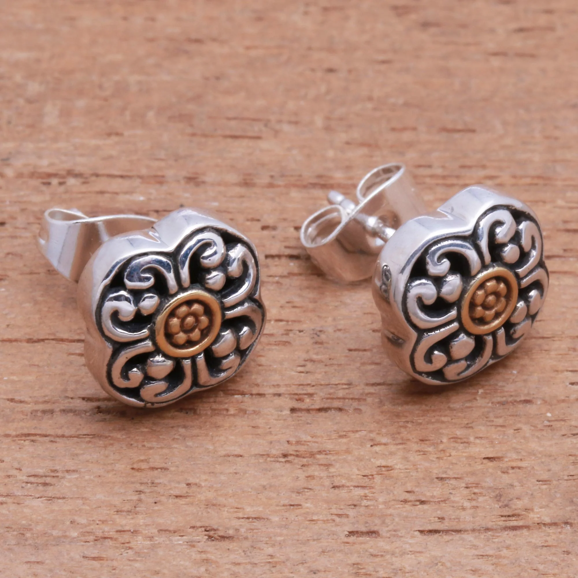 Curling Flower Floral 18k Gold Plated Sterling Silver Stud Earrings - Image 4