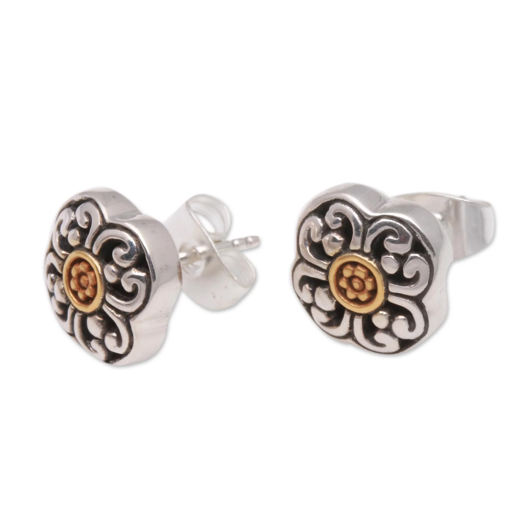 Curling Flower Floral 18k Gold Plated Sterling Silver Stud Earrings - Image 5