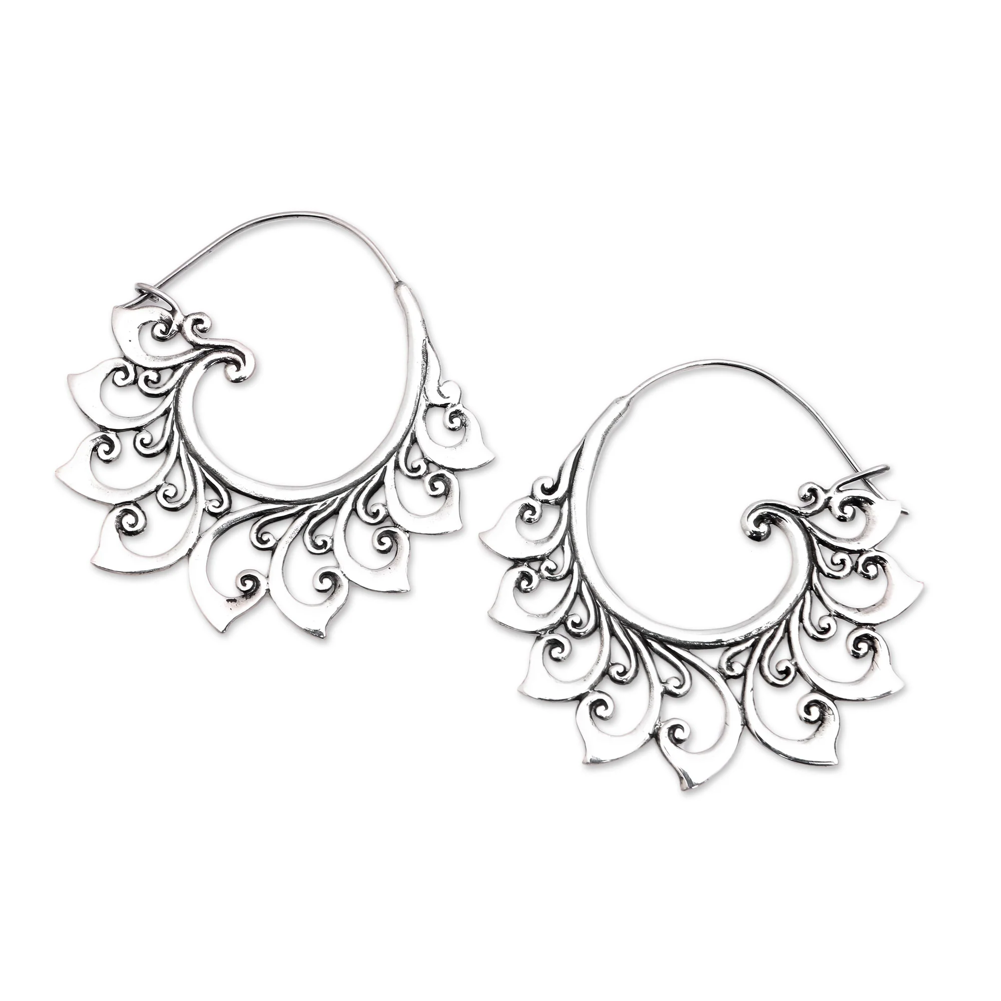 Curling Tendrils Curling Sterling Silver Hoop Earrings from Bali - Image 2