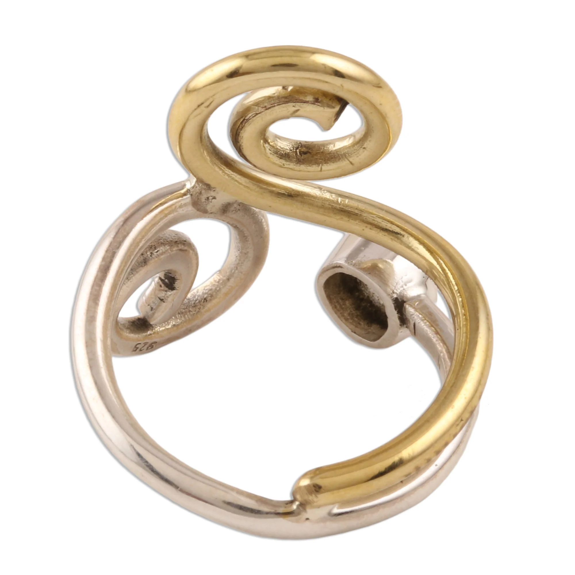 Curling Union Rainbow Moonstone Ring with Sterling Silver and Brass - Image 5