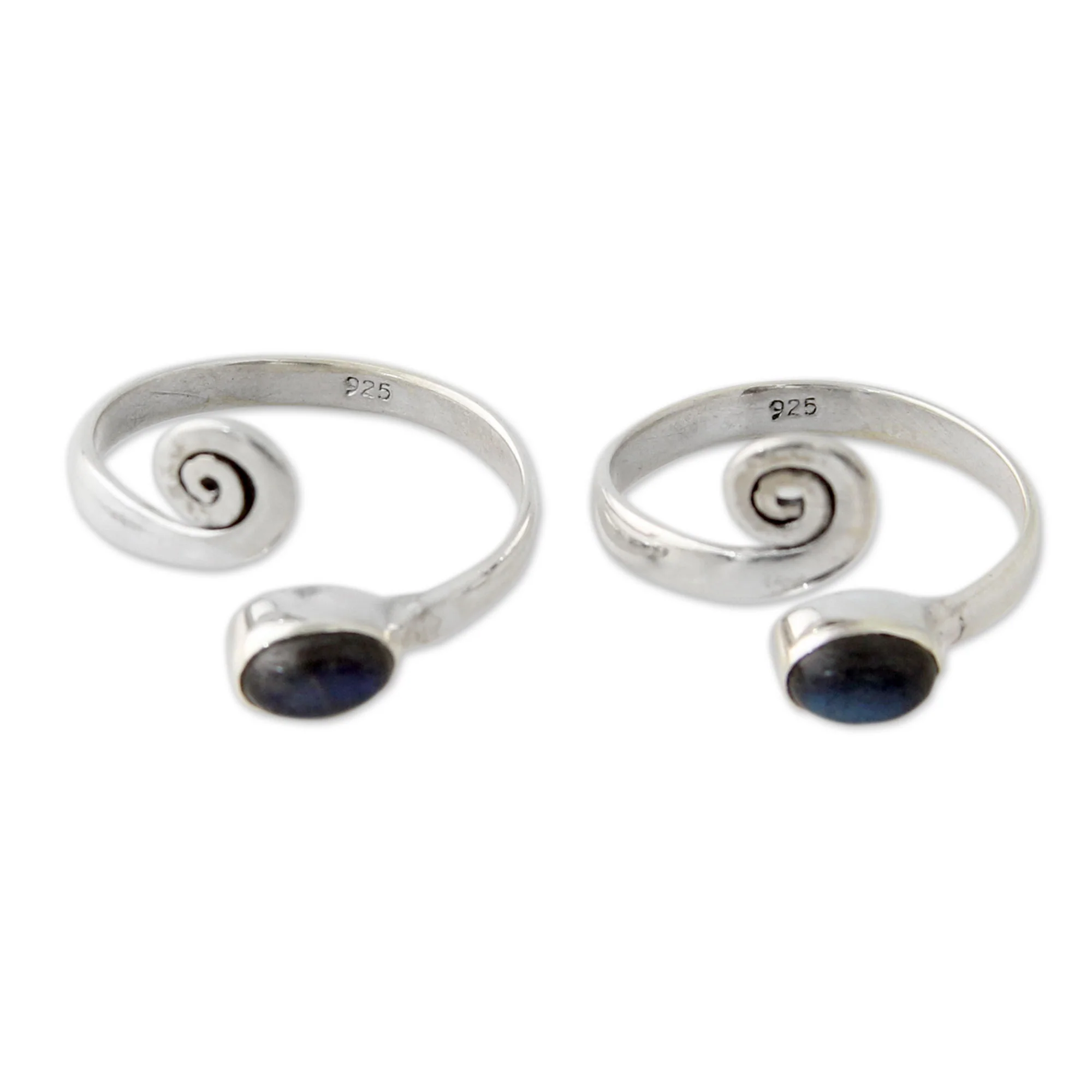 Curls Sterling Silver Labradorite Toe Rings from India (Pair) - Image 2