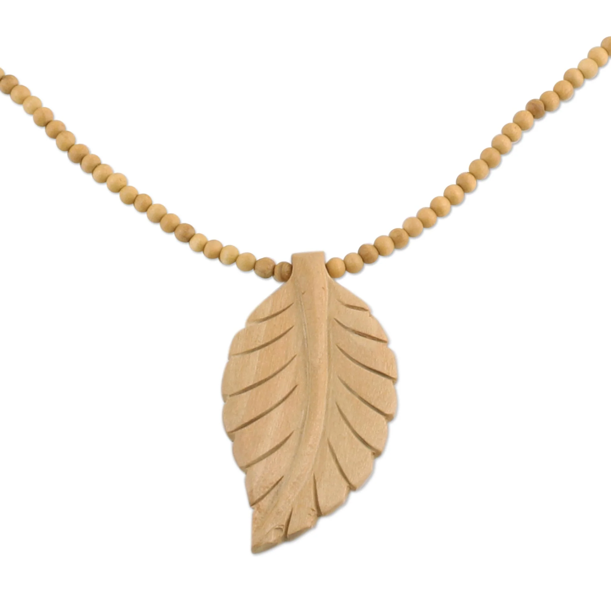 Curry Leaf Leaf Motif Pendant Necklace Handmade from Wood - Image 4