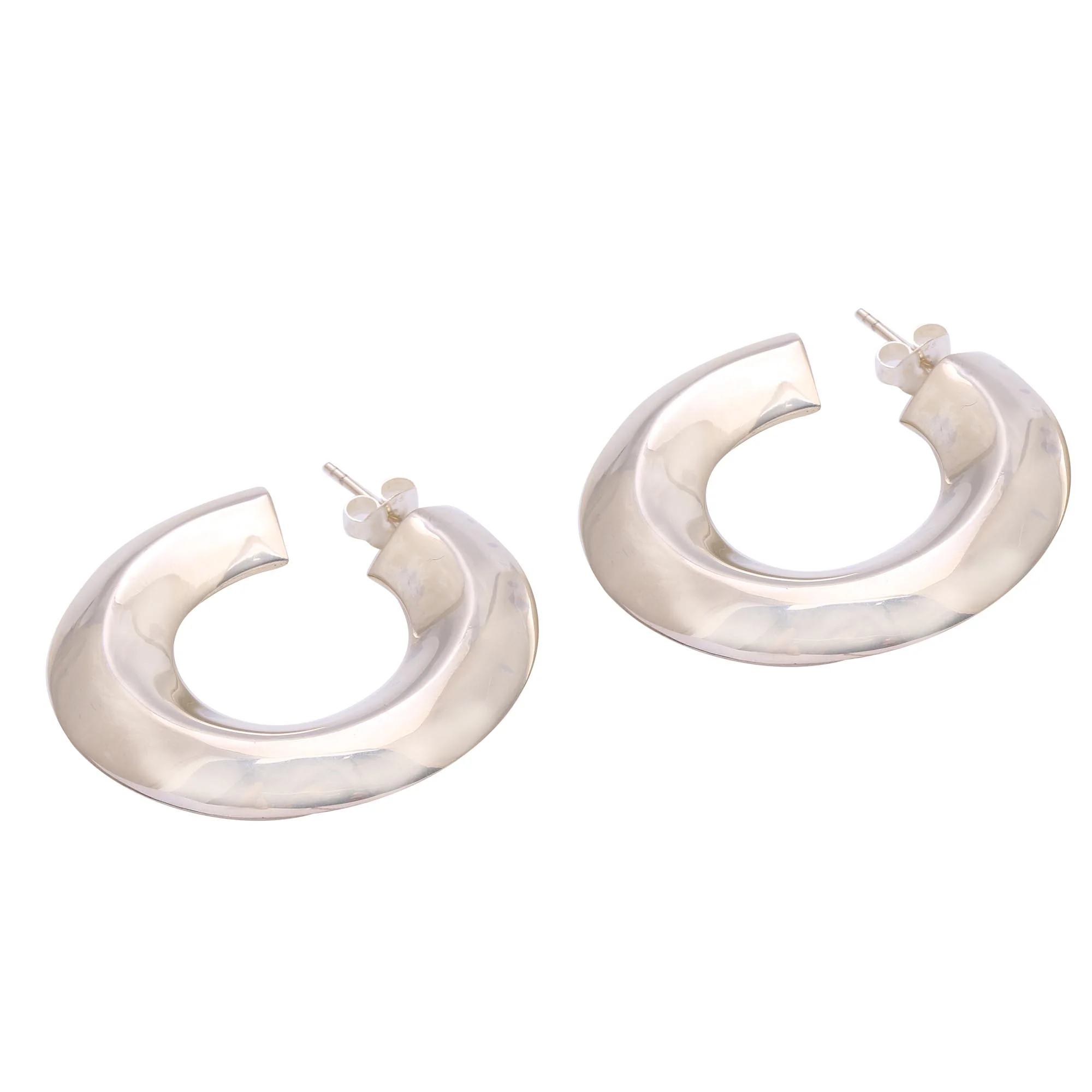 Curving Pillars Modern Sterling Silver Half-Hoop Earrings from Bali - Image 4