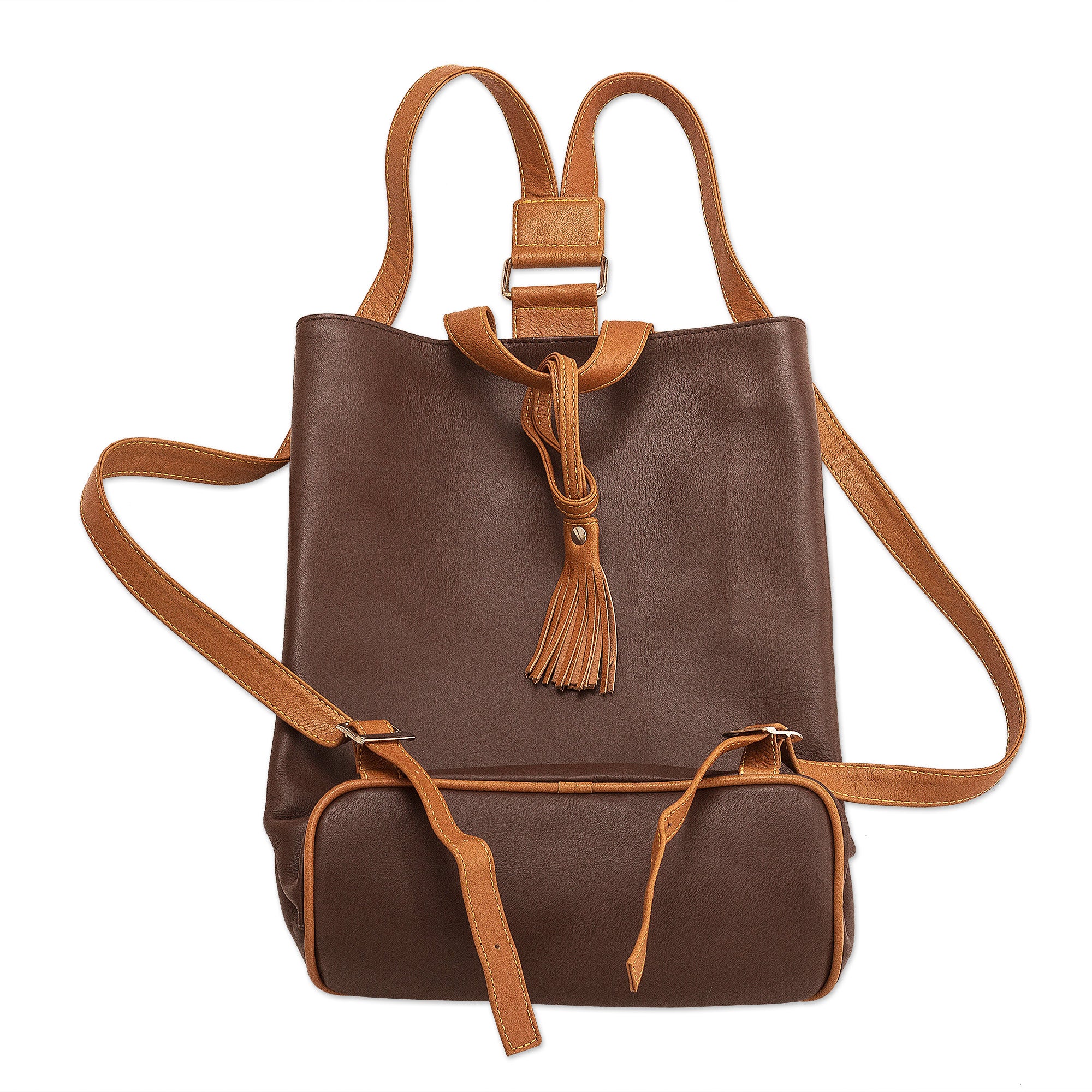 Cusco Calle Leather Backpack With Hand-woven Wool Detail From Peru - Image 4
