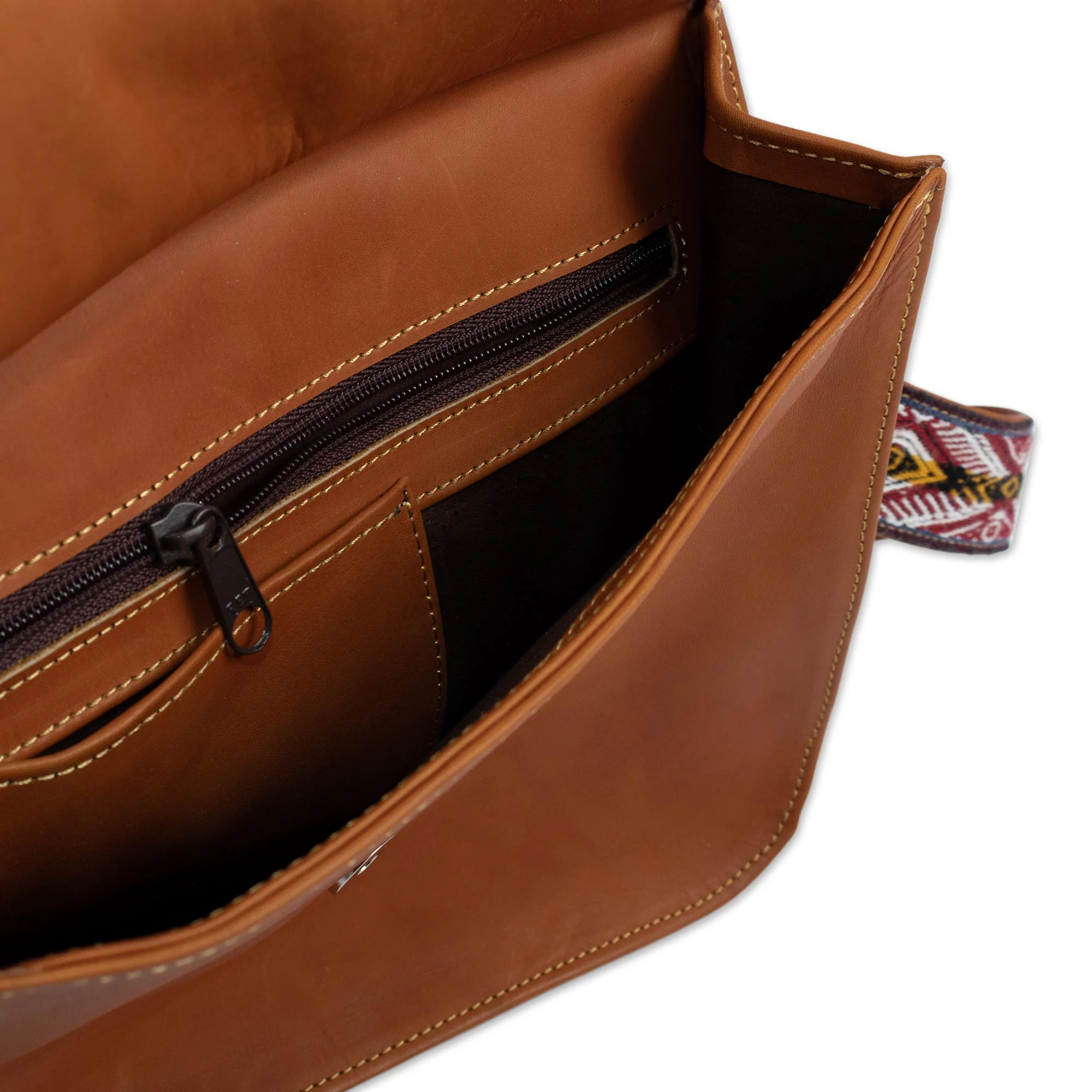 Cusco Eye Leather Messenger Bag with Wool Accent - Image 4