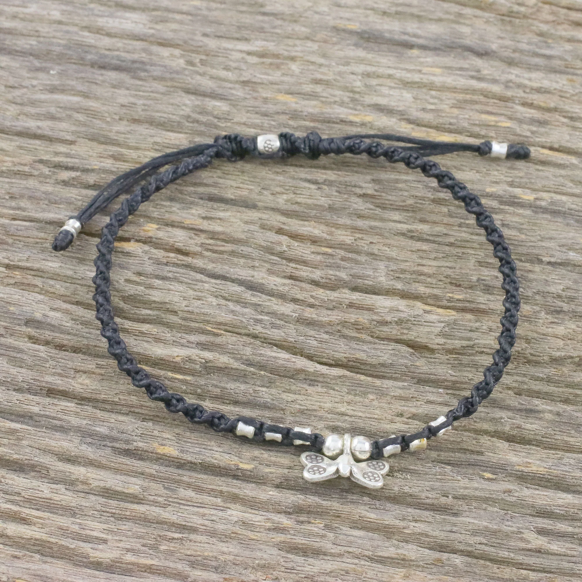 Cute Butterfly Karen Silver Butterfly Charm Anklet from Thailand