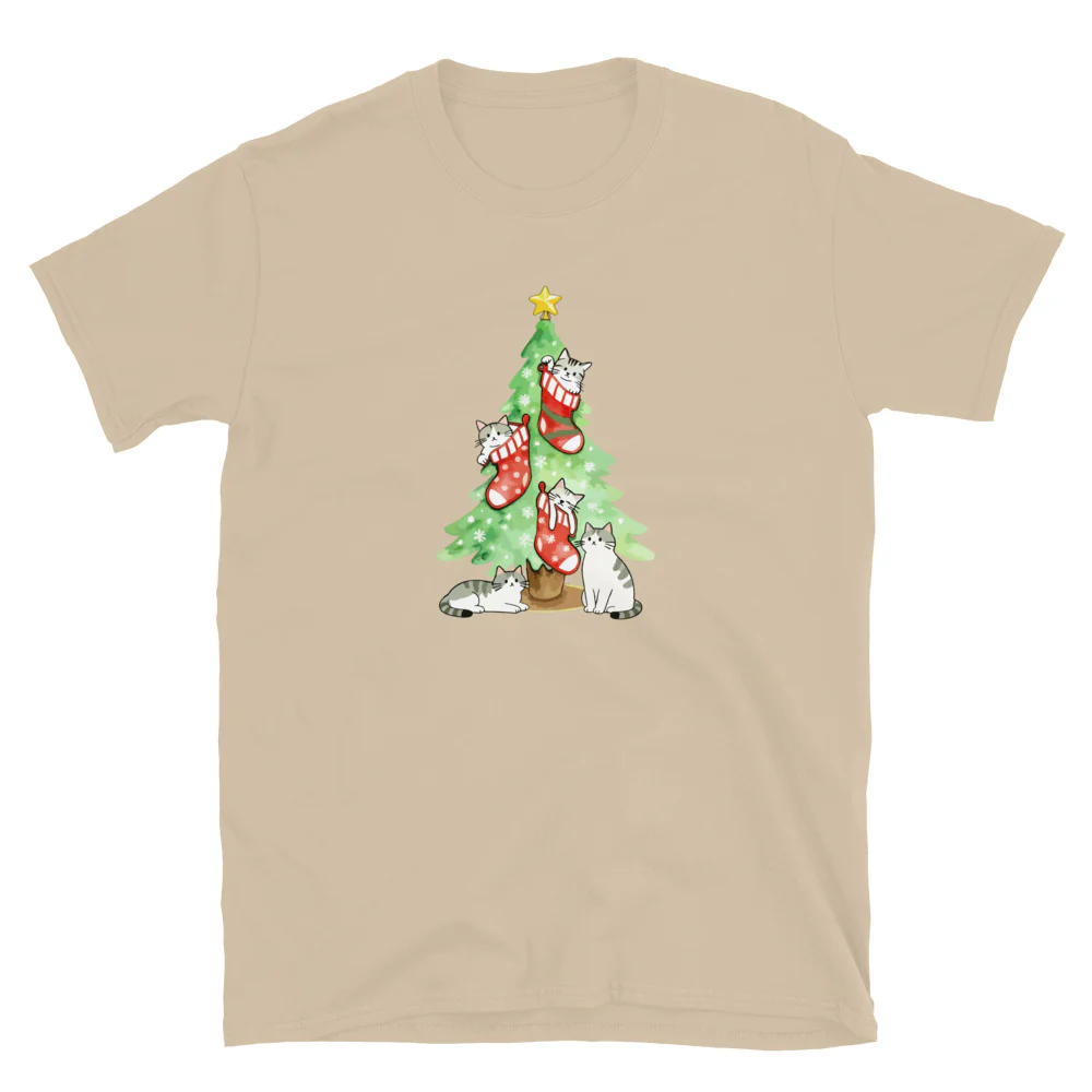 Cute Christmas Cats & Stockings T-Shirt - Image 11