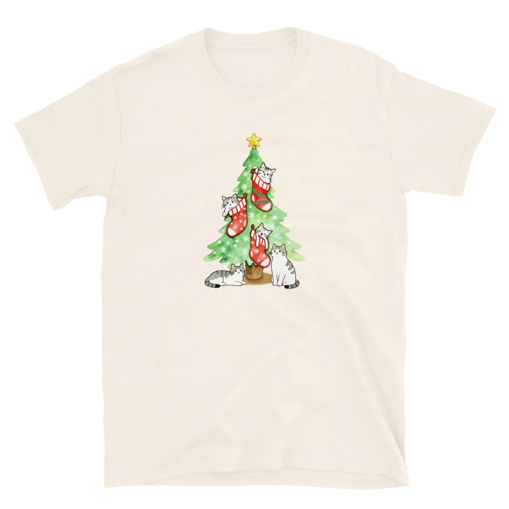 Cute Christmas Cats & Stockings T-Shirt - Image 14