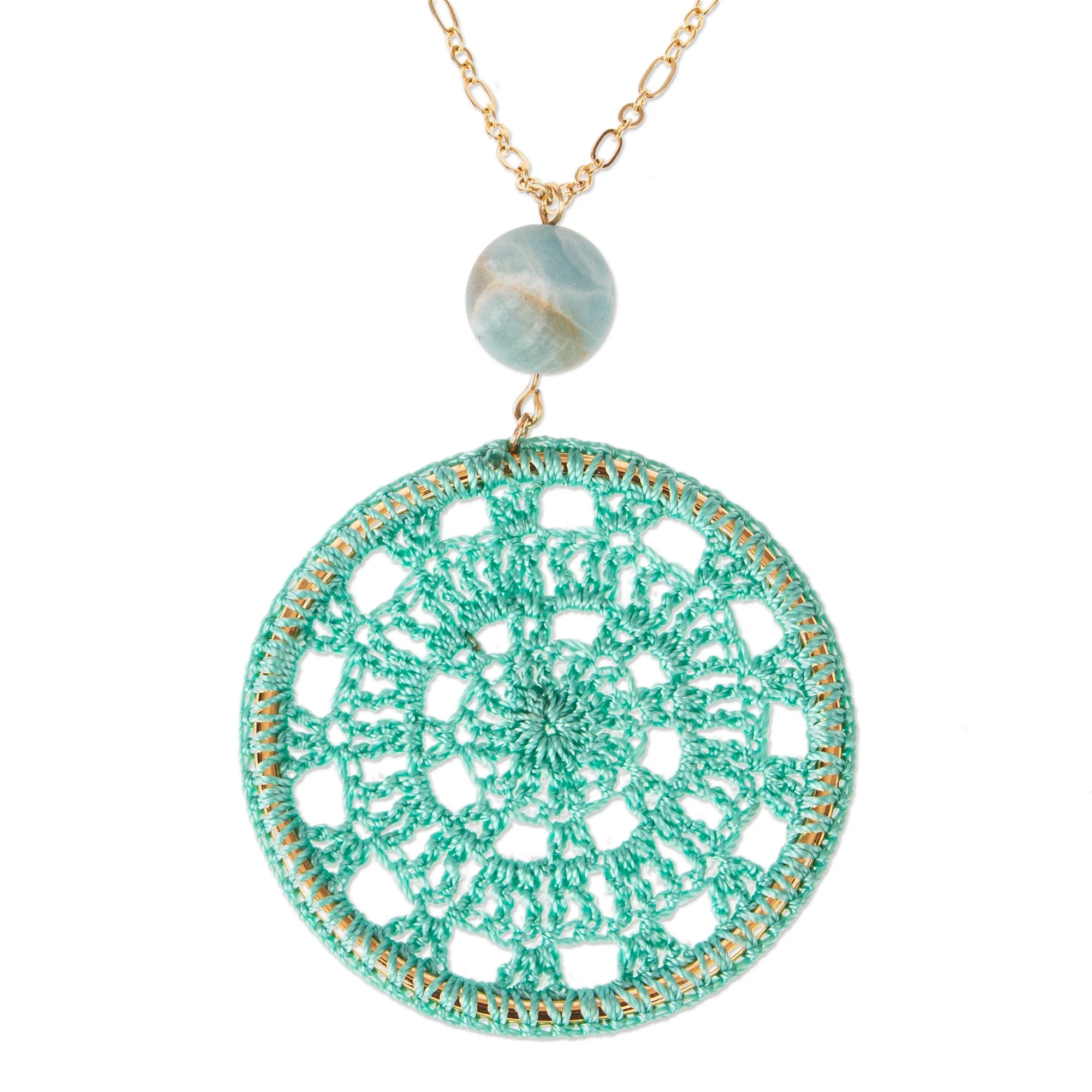 Cyrene Aqua Crocheted Pendant Necklace with Amazonite - Image 2