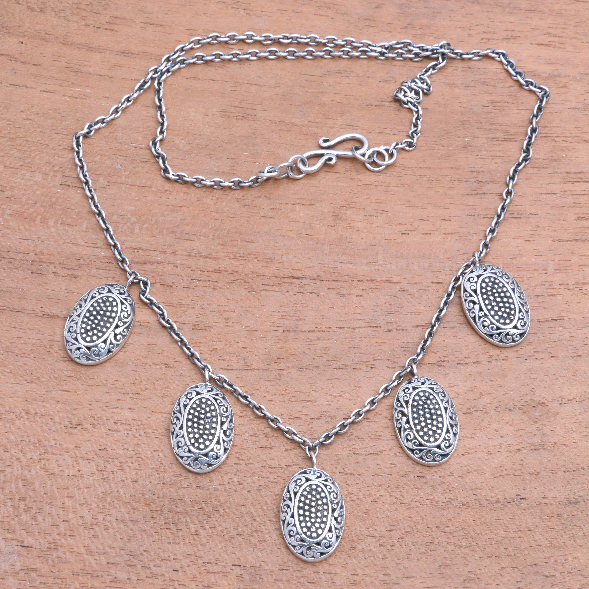 Dainty Petals Petal-Shaped Sterling Silver Pendant Necklace from Java - Image 3