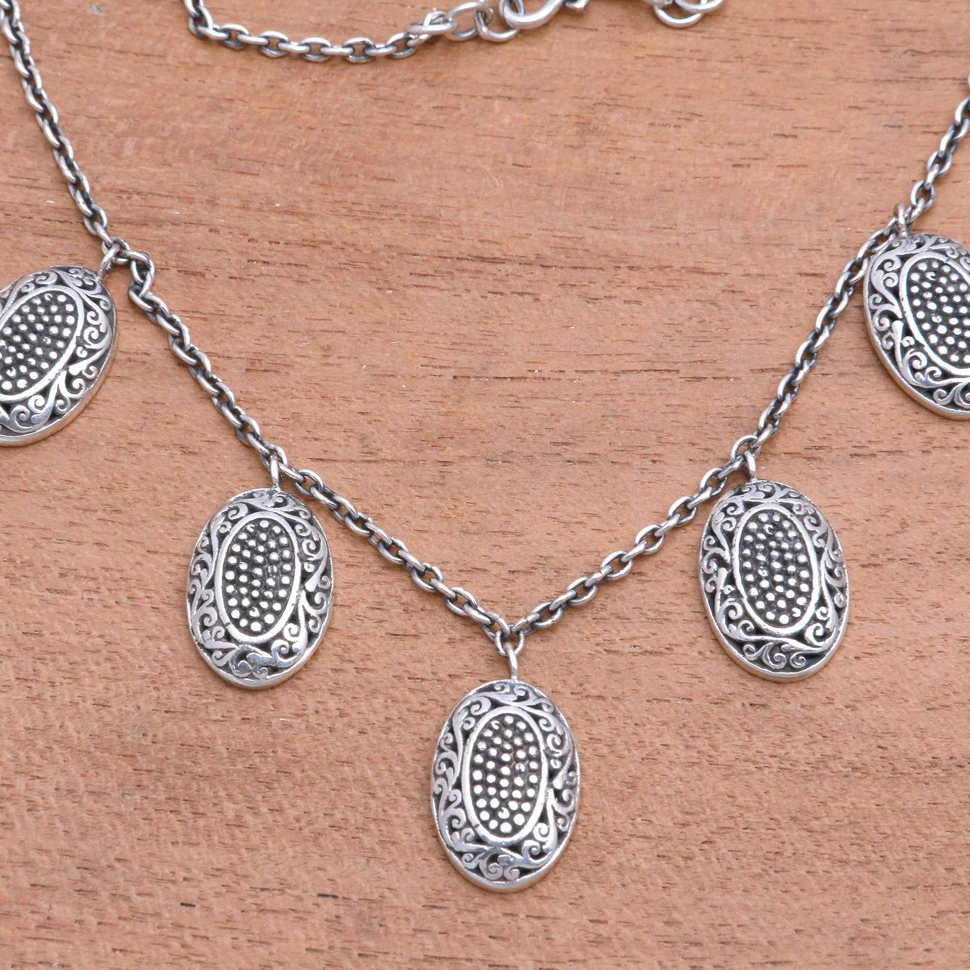 Dainty Petals Petal-Shaped Sterling Silver Pendant Necklace from Java - Image 4