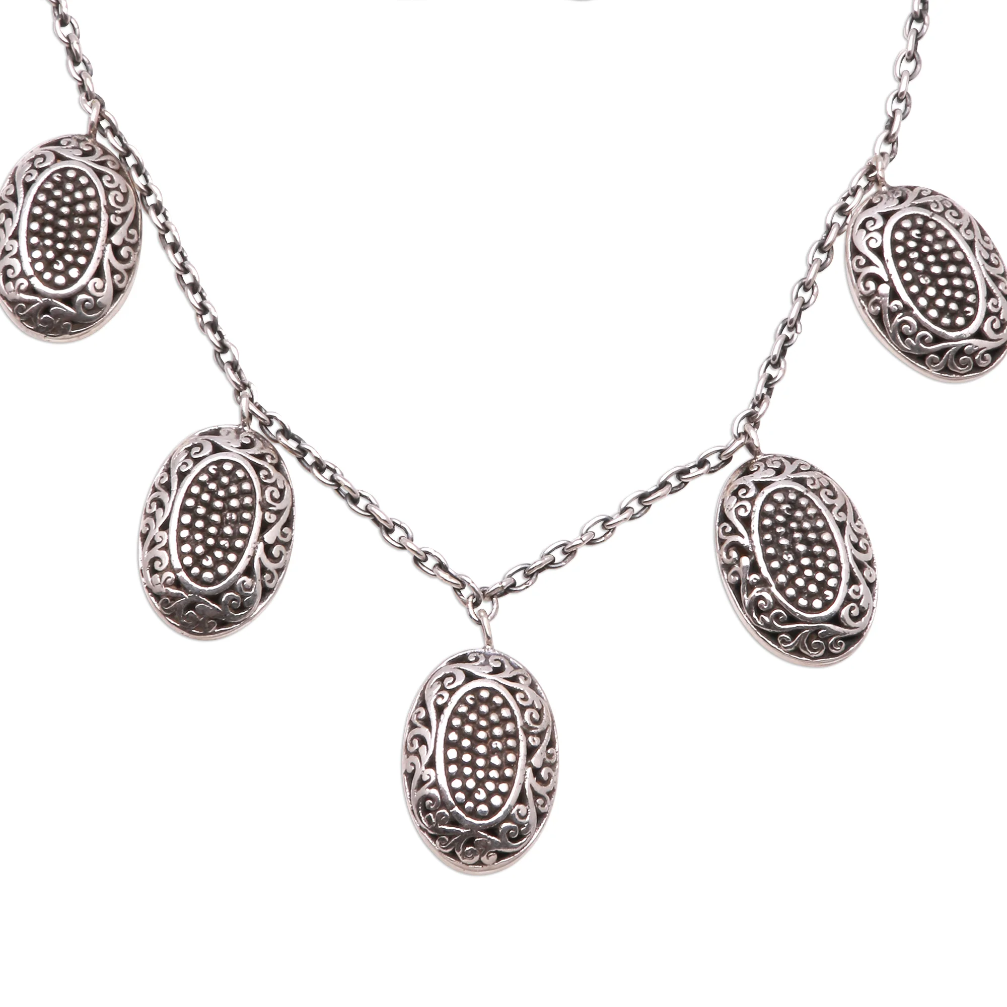 Dainty Petals Petal-Shaped Sterling Silver Pendant Necklace from Java - Image 5