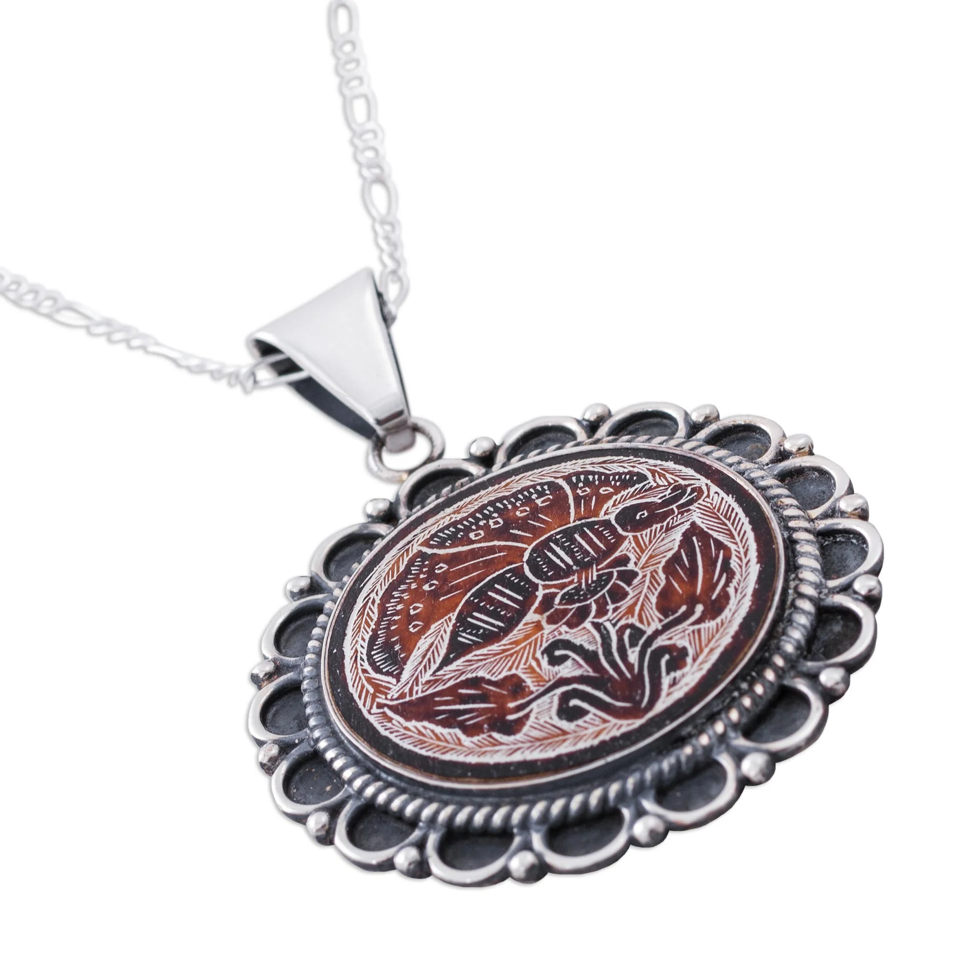 Daisy Butterfly Peruvian Mate Gourd Pendant Necklace - Image 5