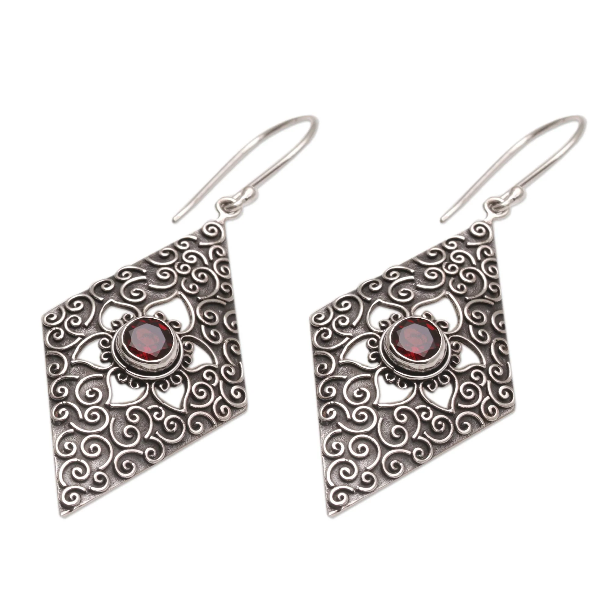 Daisy Spirals Garnet Silver Dangle Earrings - Image 5
