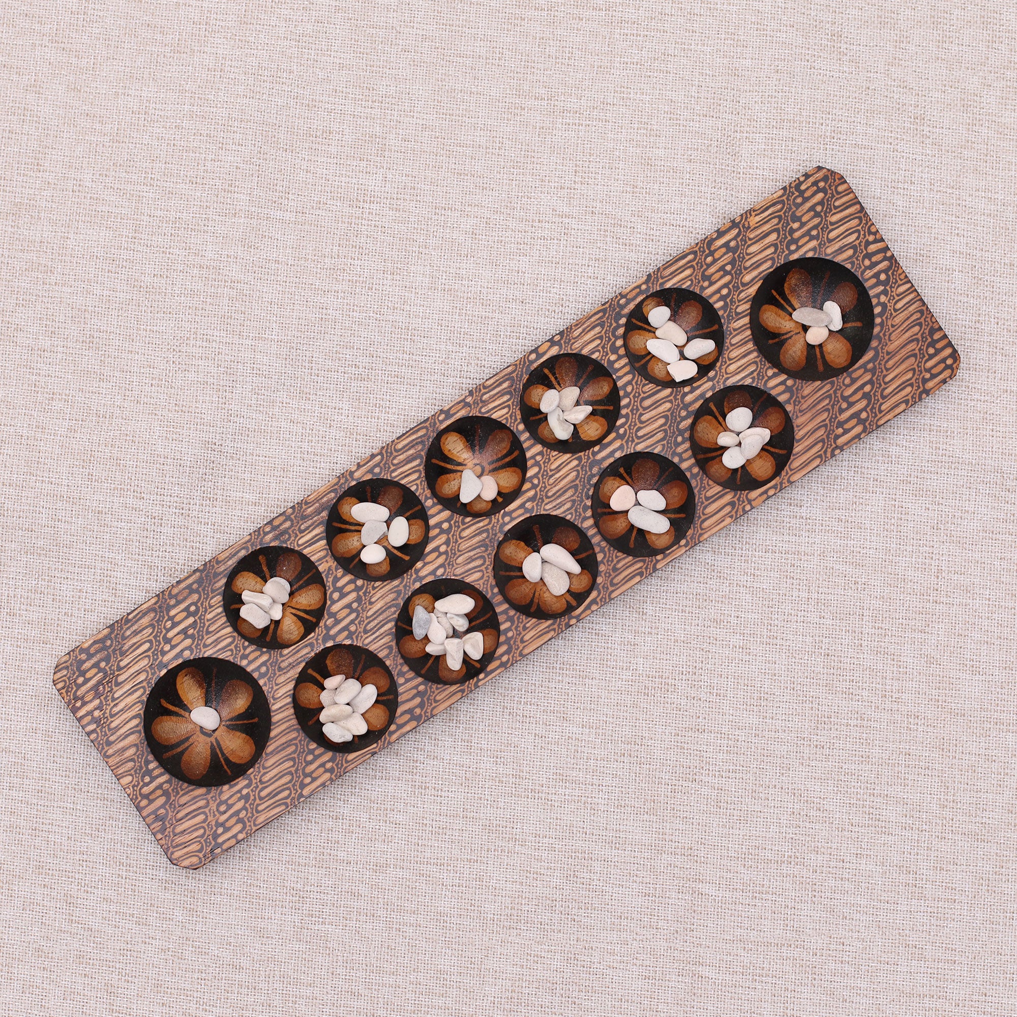 Dakon Batik Wood and Stone Dakon Board Game from Java - Image 4