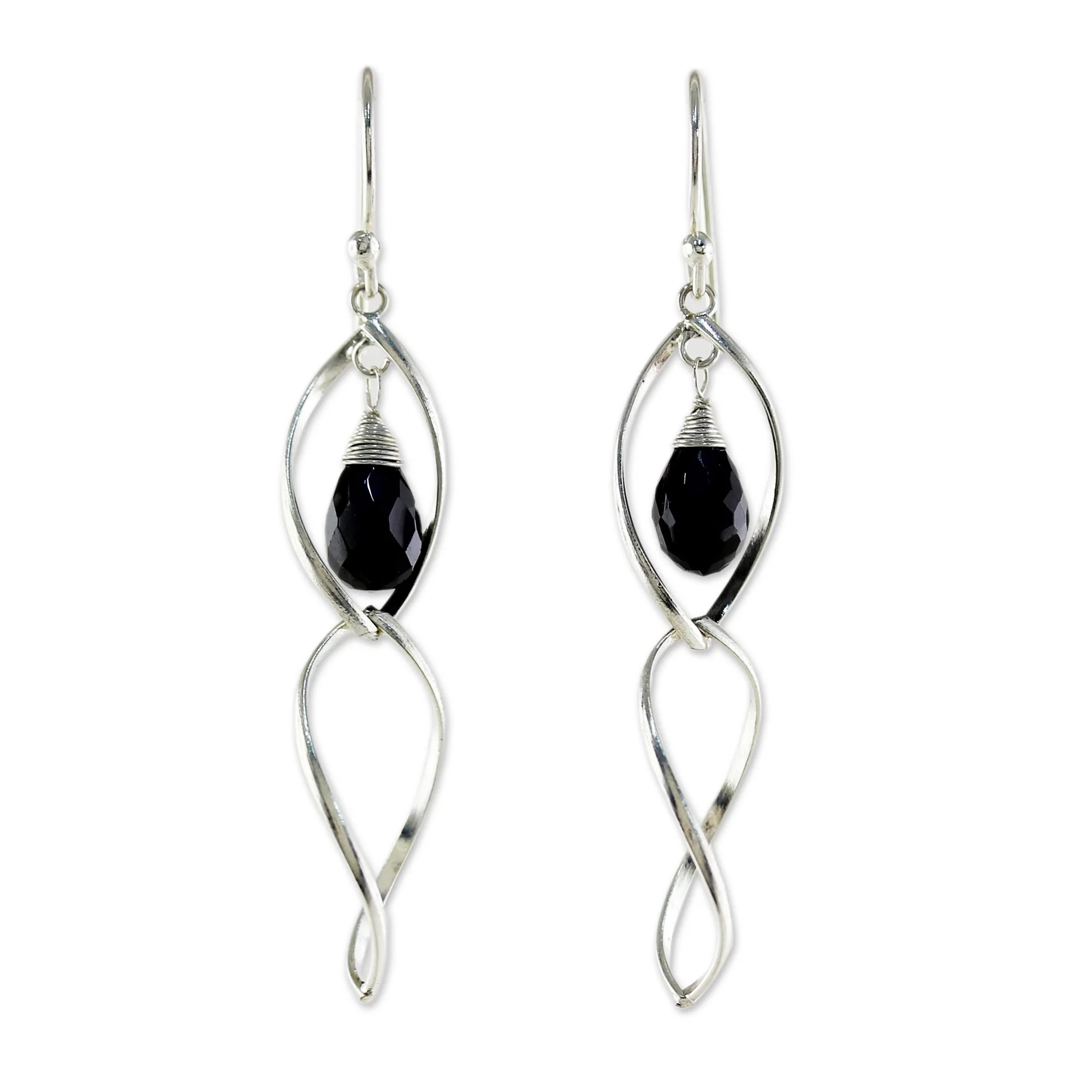 Dancer Sterling Silver and Onyx Dangle Earrings - Image 2