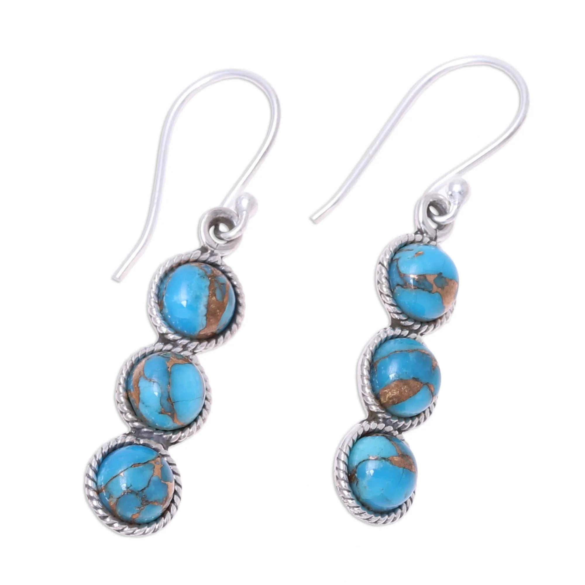 Dancing Circles Circular Sterling Silver and Composite Turquoise Earrings - Image 4